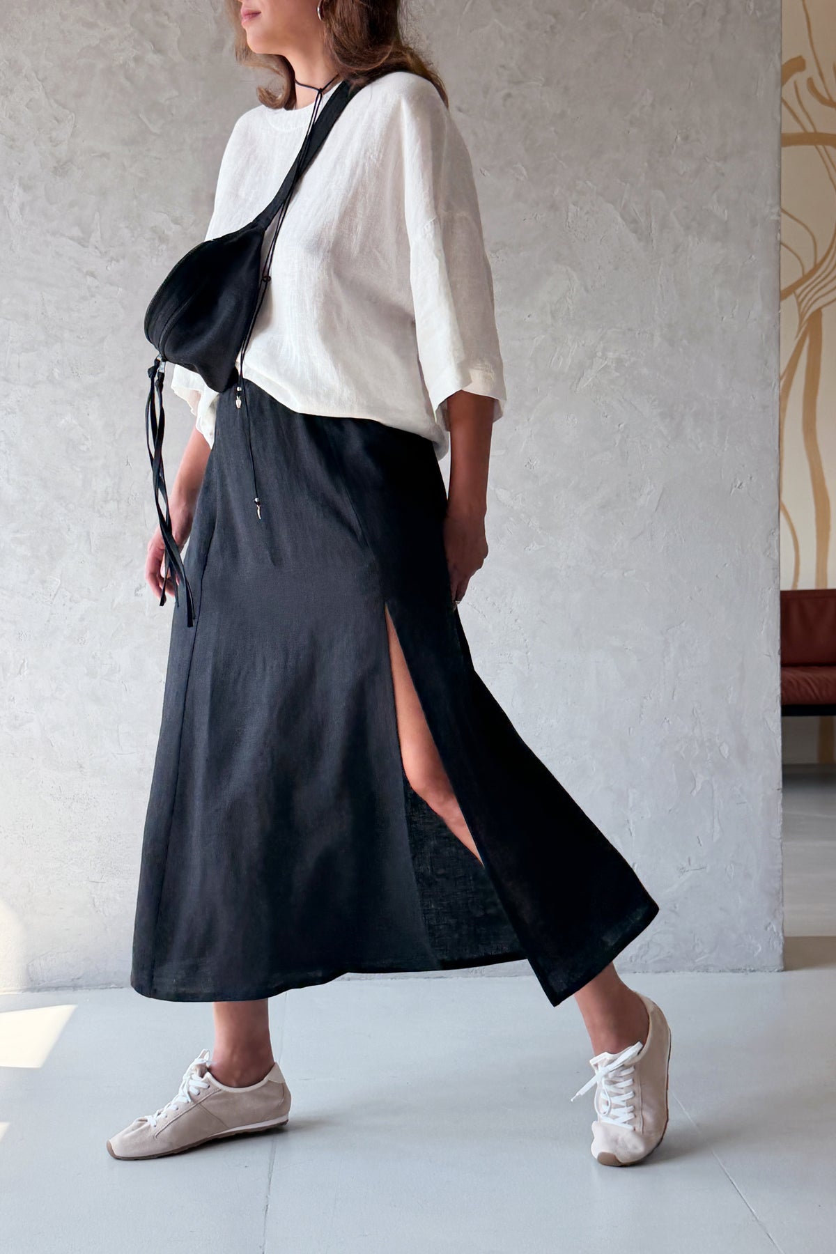 Women’s A-Line Linen Skirt VERONICA in Black