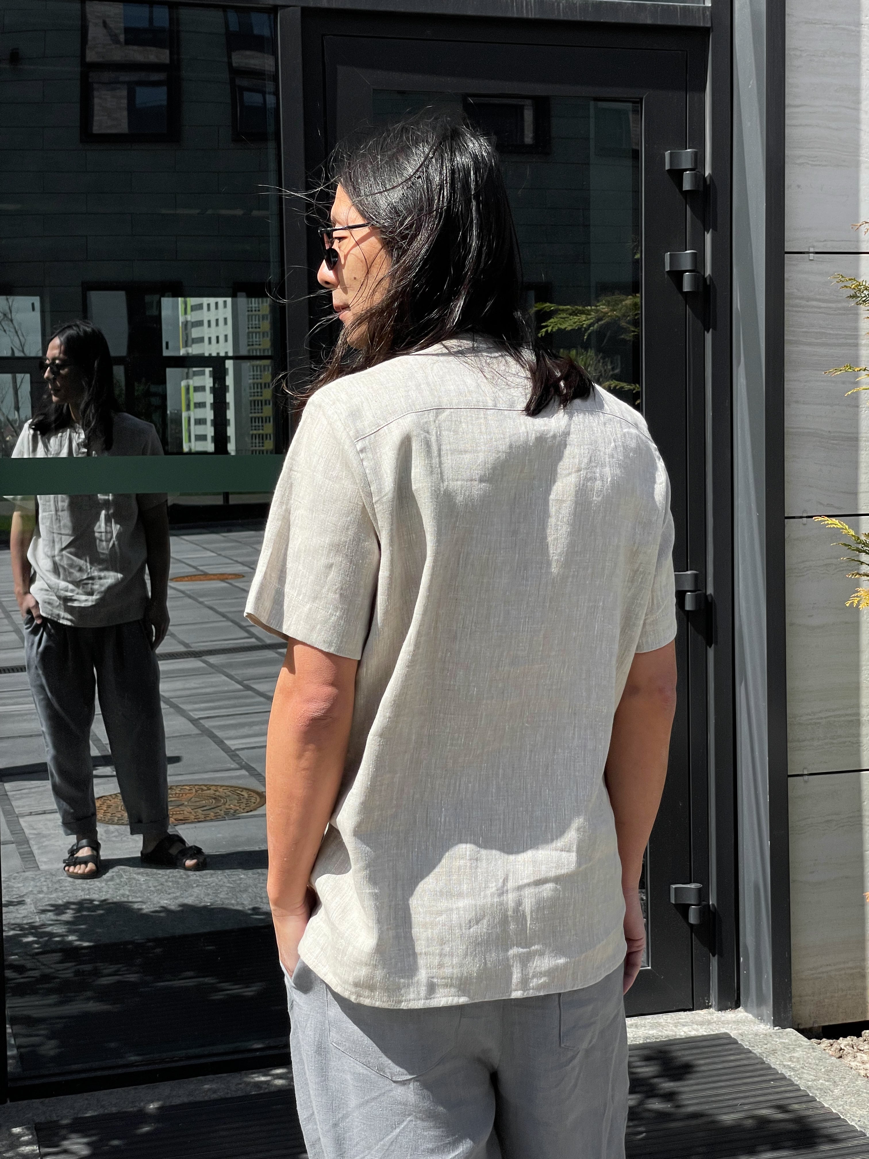 Henley Linen Shirt OLIVE in Beige