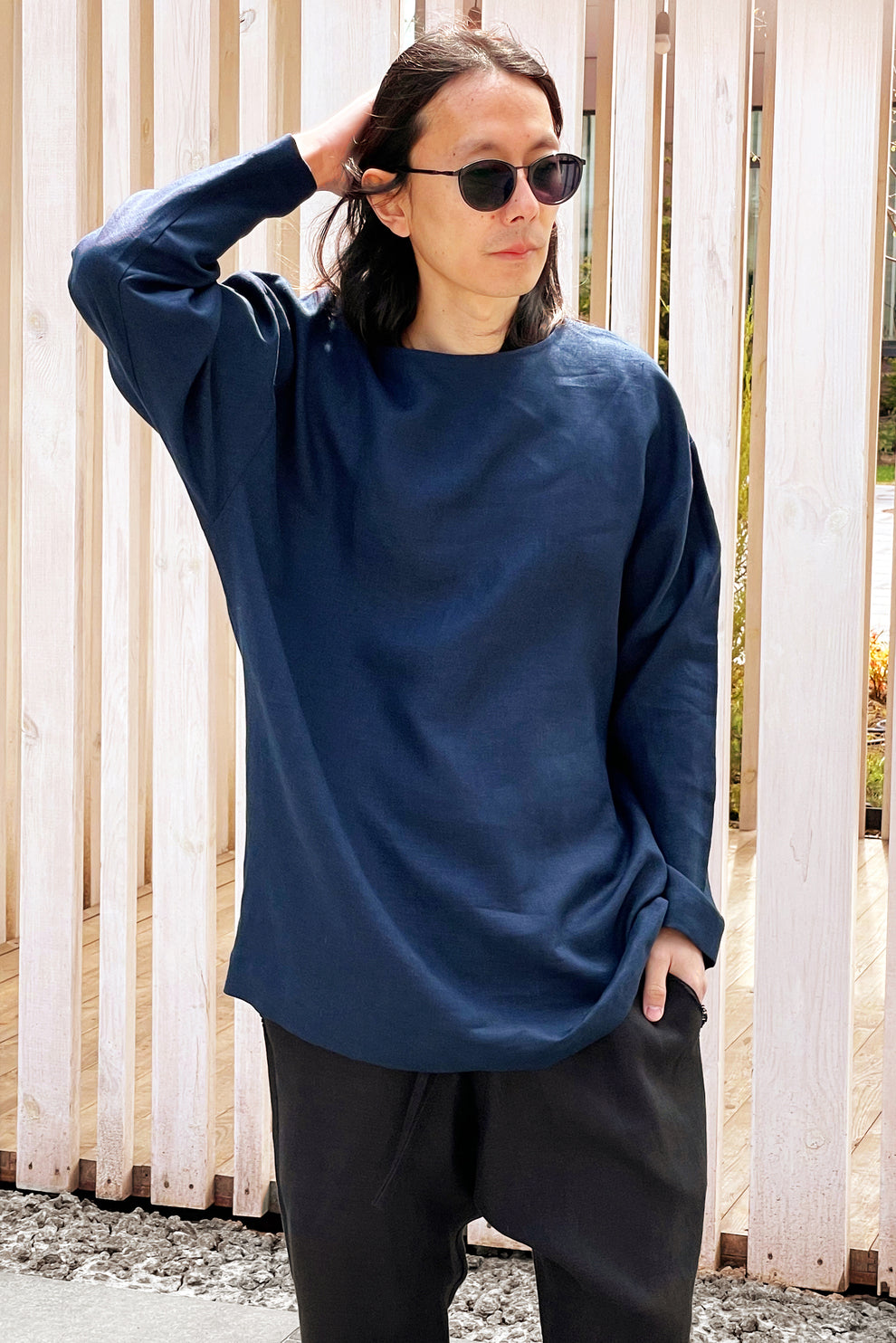 Men’s linen oversizes sweatshirt SAGE in Dark blue