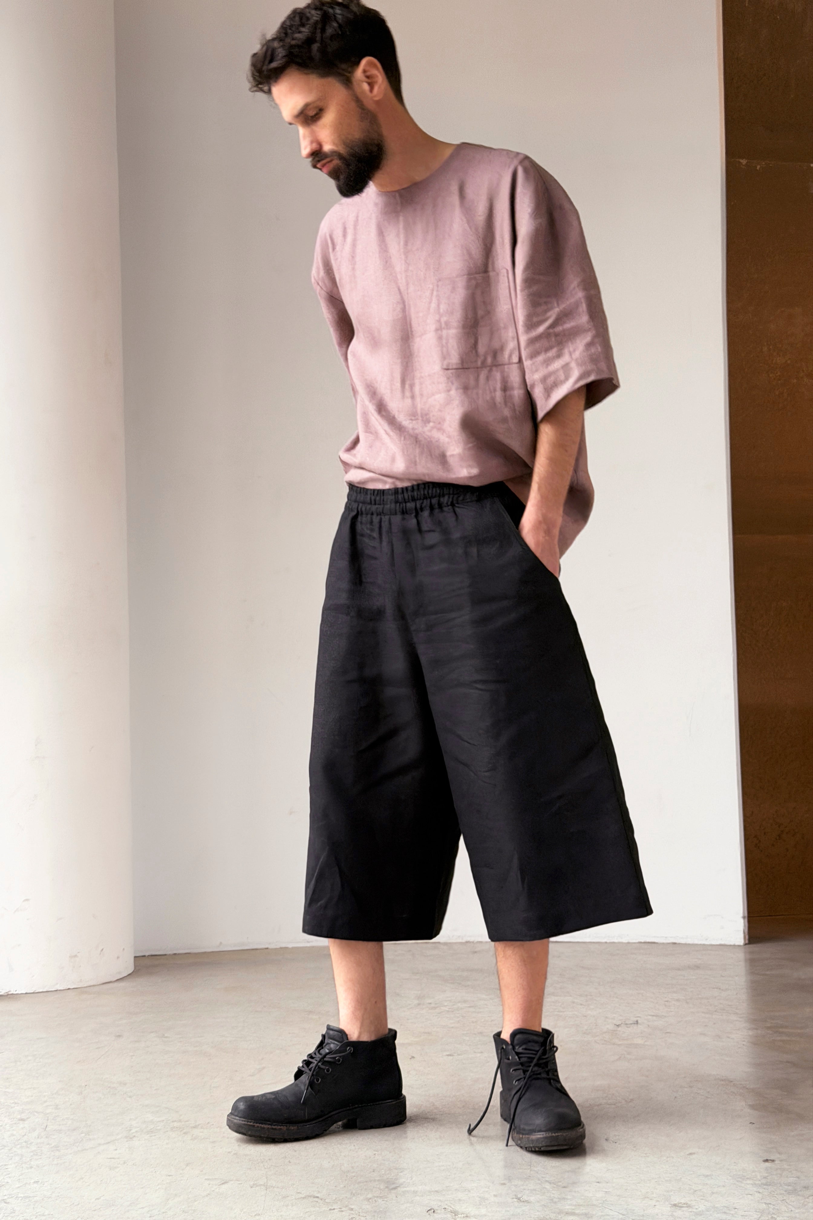 Men’s Linen Cropped Pants YARROW in Black