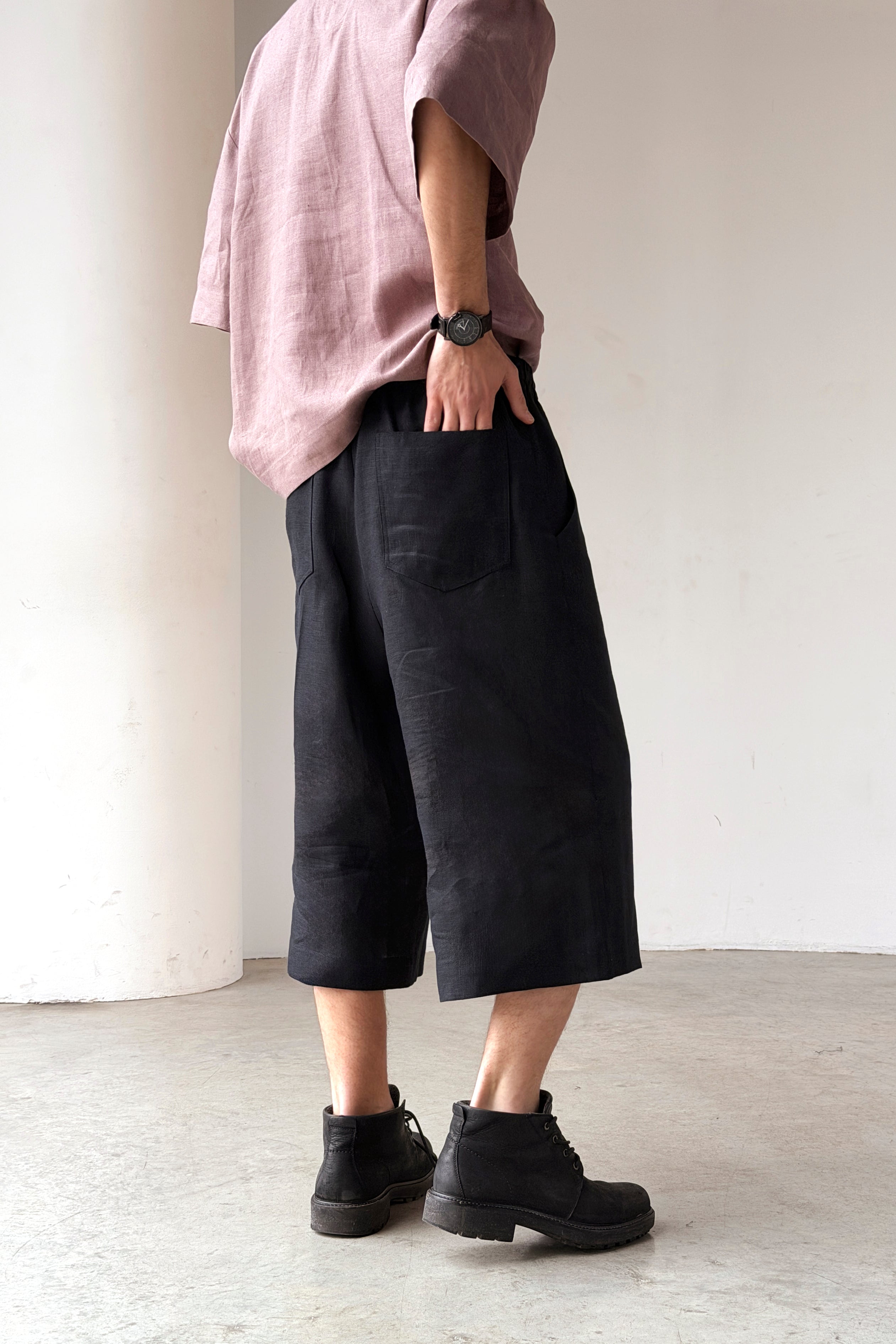 Men’s Linen Cropped Pants YARROW in Black