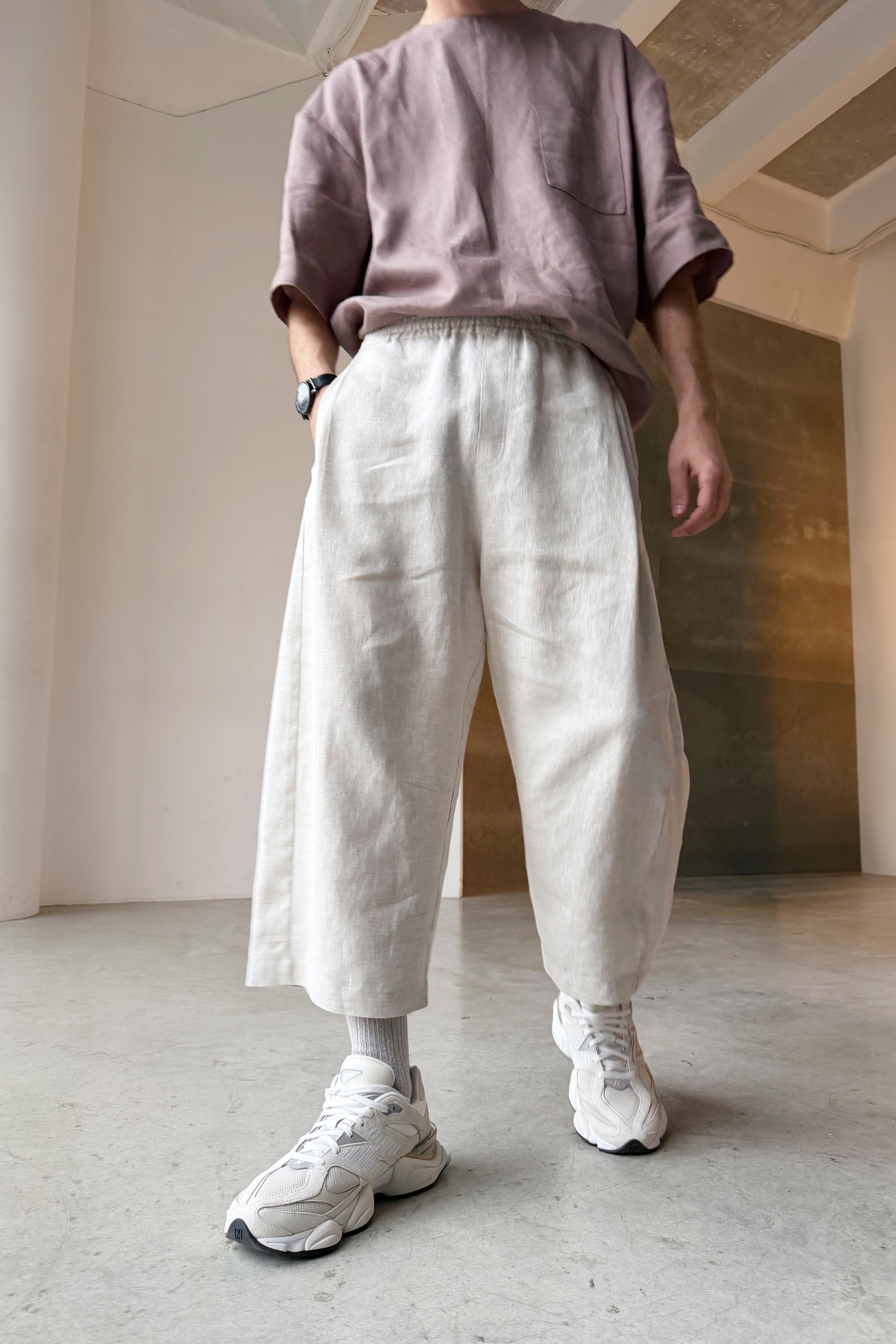 Men’s Cropped Linen Pants SELLO in Beige