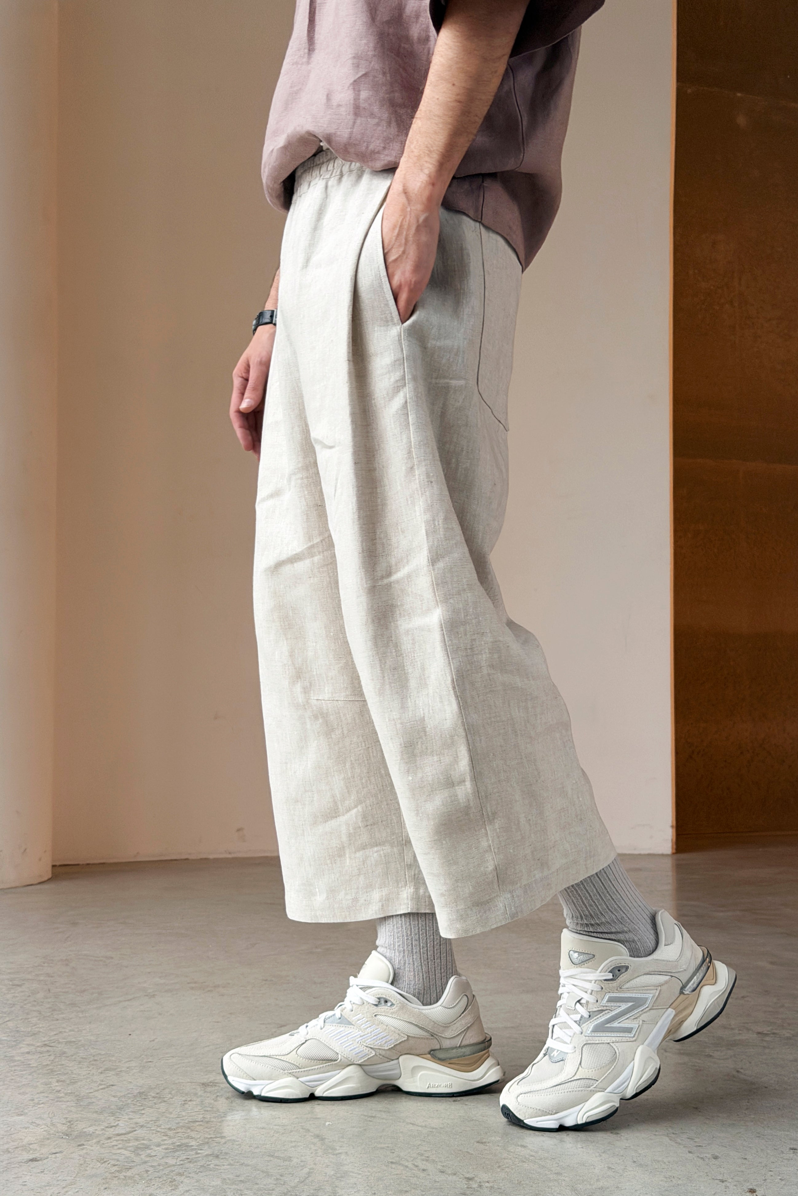 Men’s Cropped Linen Pants SELLO in Beige