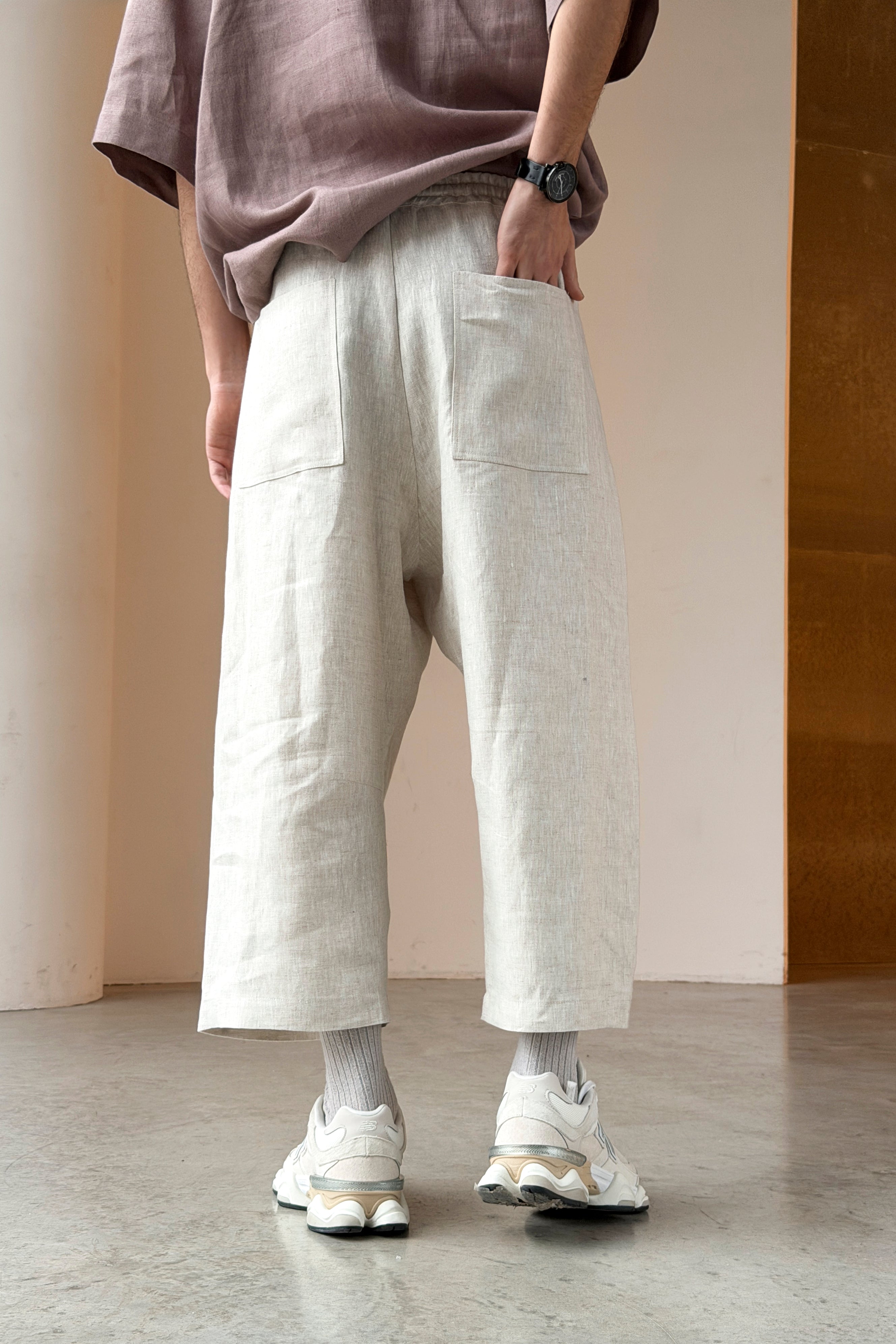 Men’s Cropped Linen Pants SELLO in Beige