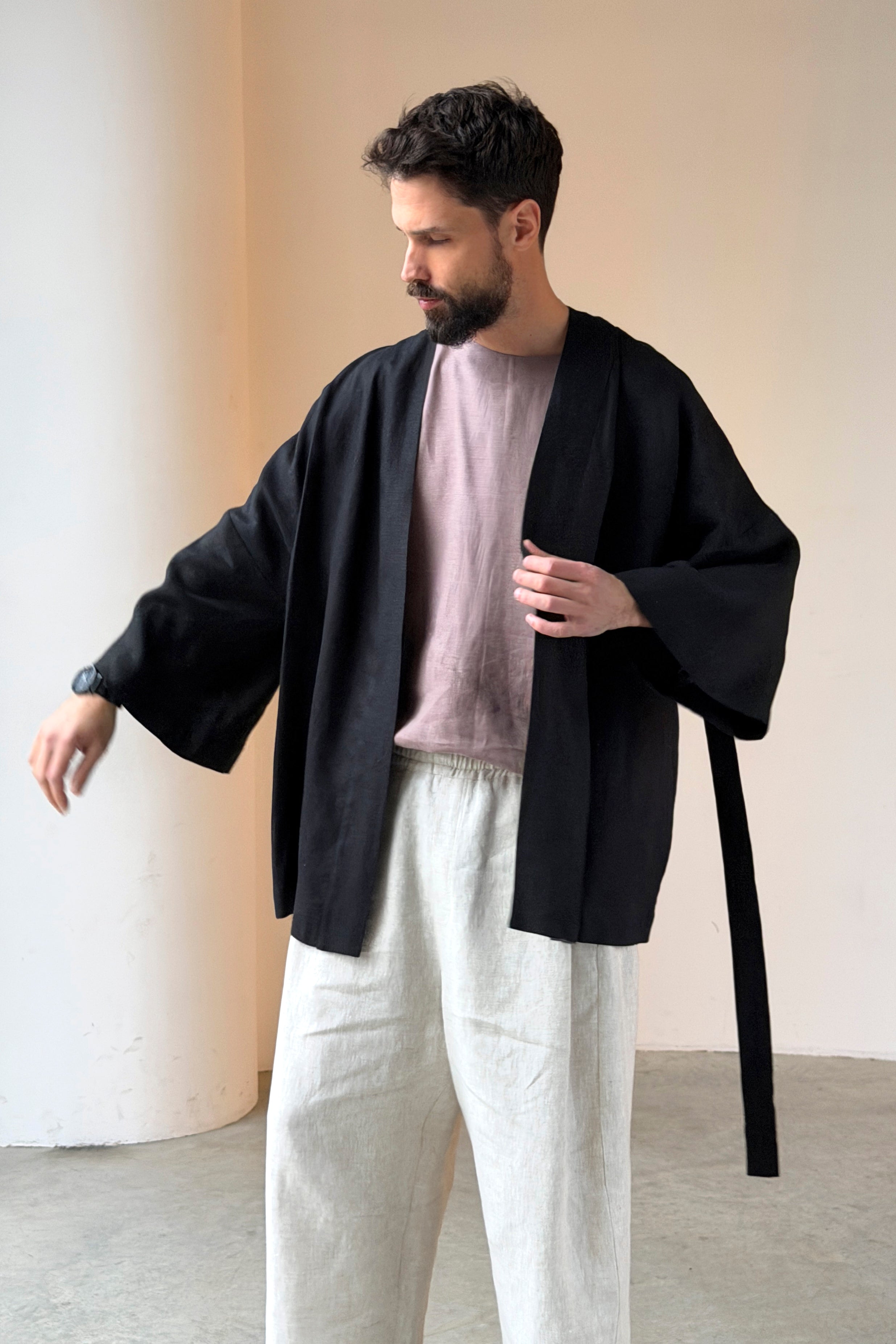 Men’s Linen Kimono Skirt ARIA in Black