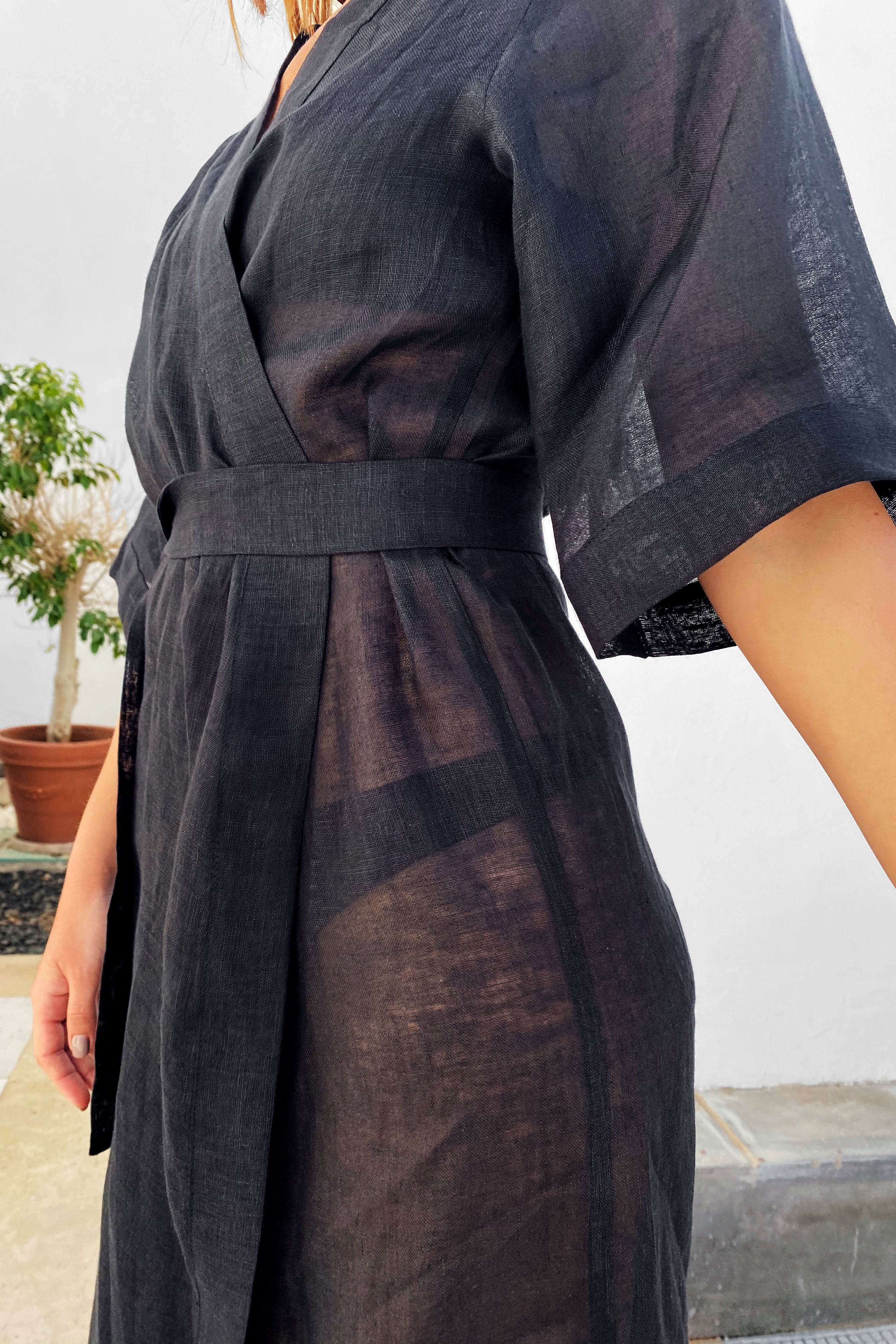 Women’s Short Linen Kimono UME in Transparent Black