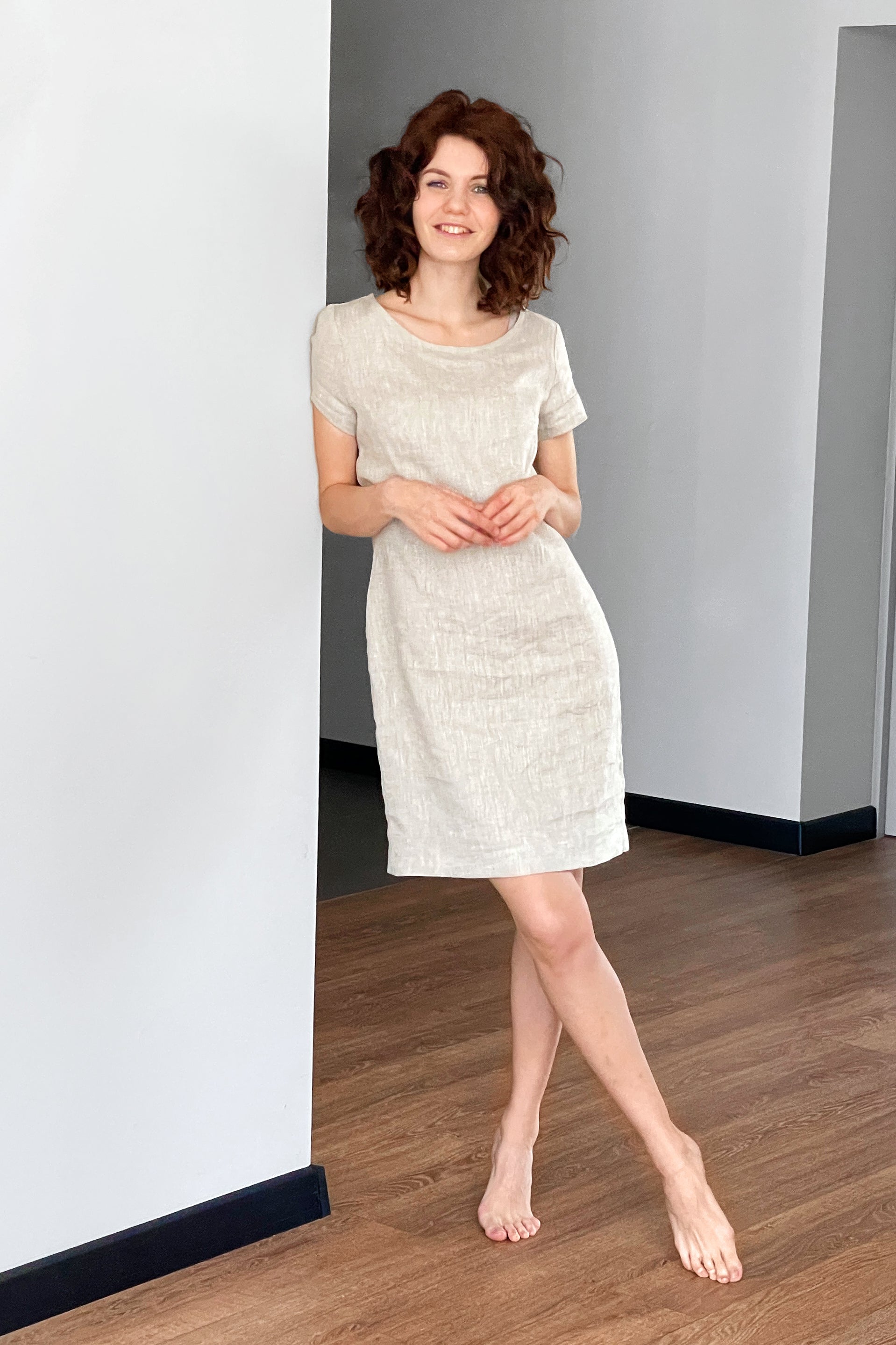 Women’s Linen T-Shirt Dress DAISY in Beige