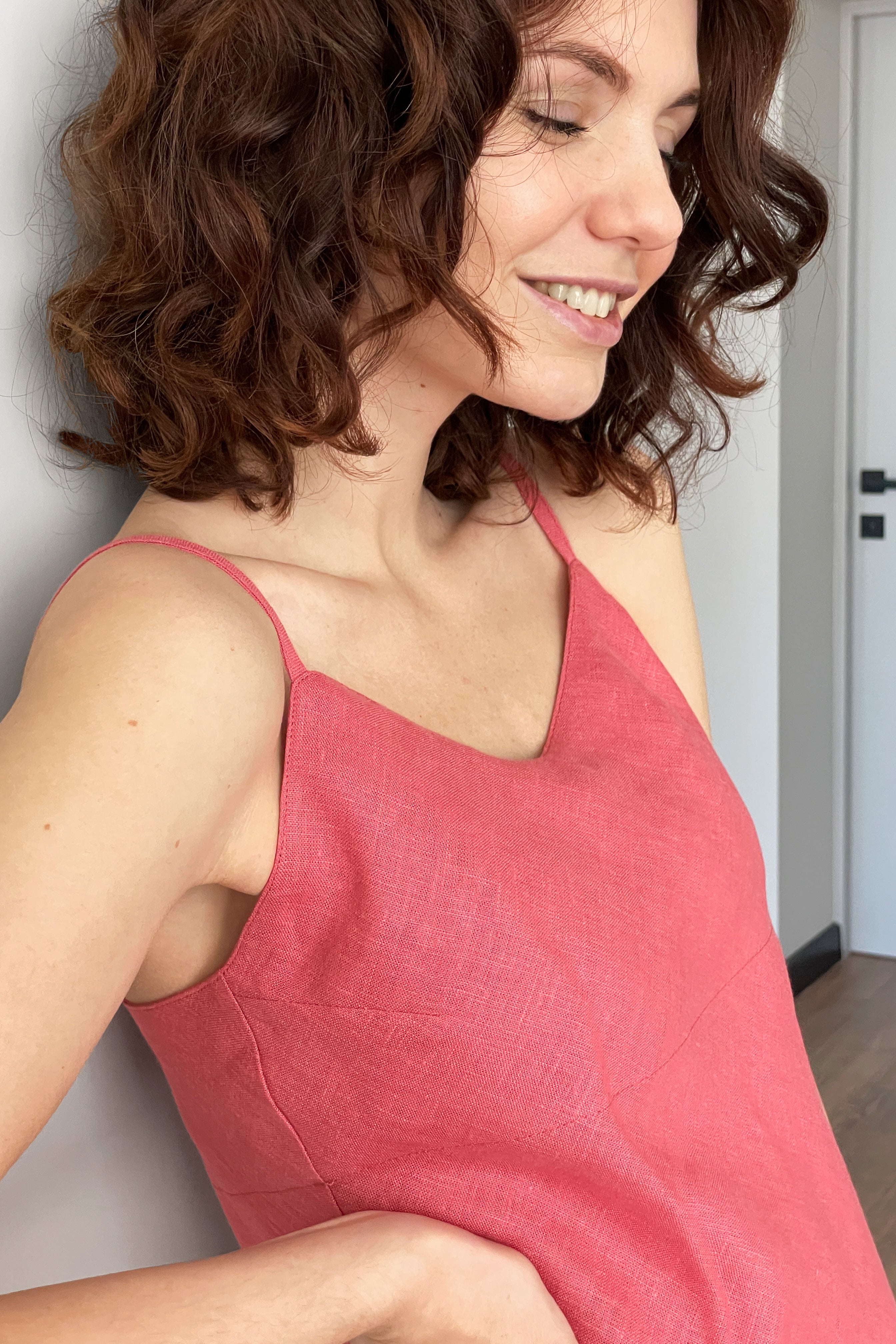 Women’s Strap Linen Top FLORIN in Peach