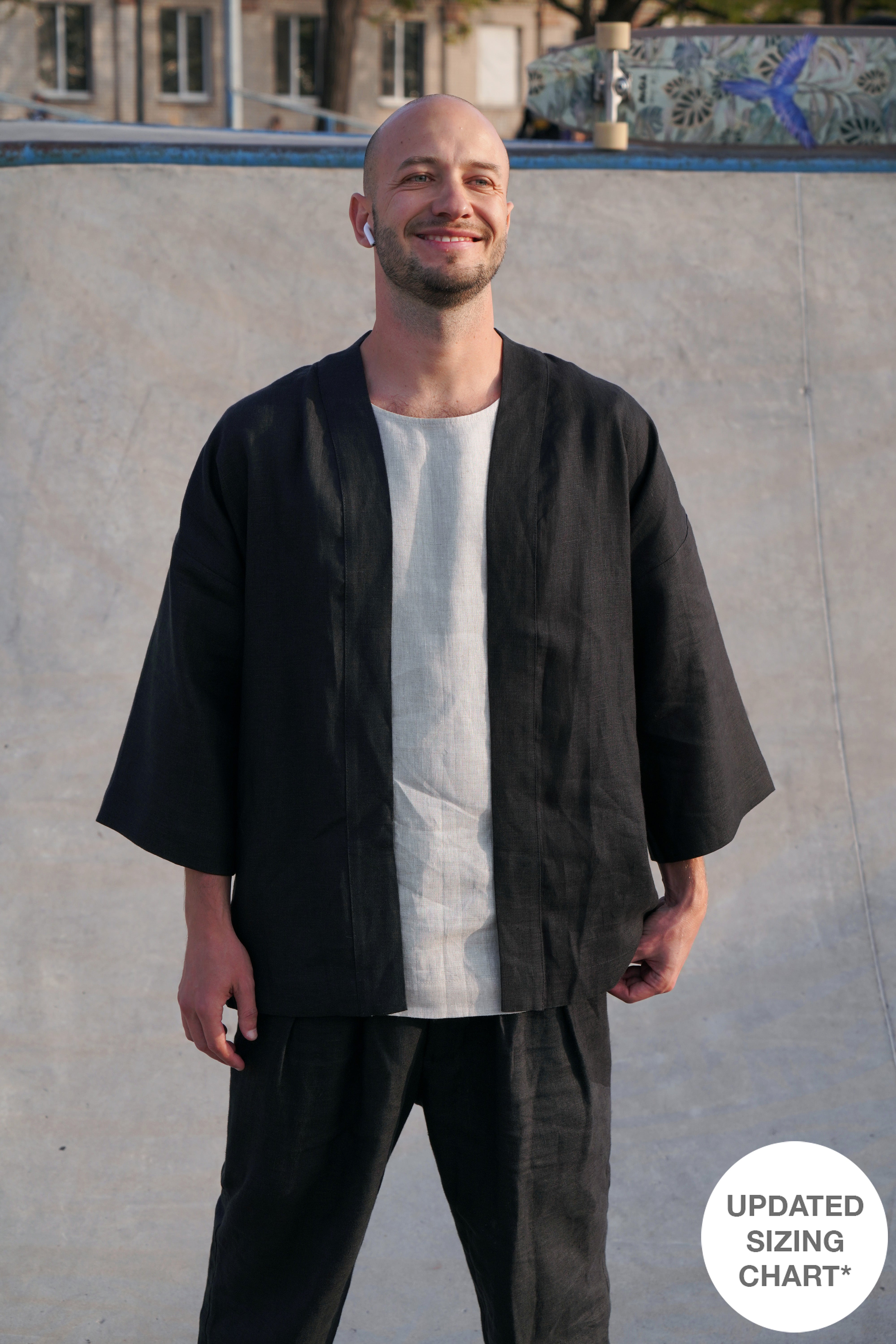 Mens Linen Kimono Jacket TANSY in Black