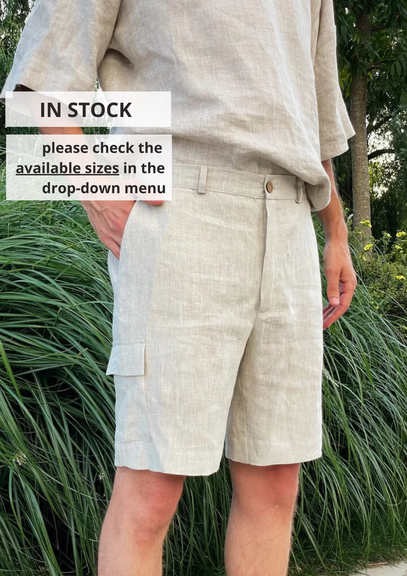 Linen cargo shorts with side pockets LAUREL - IN STOCK