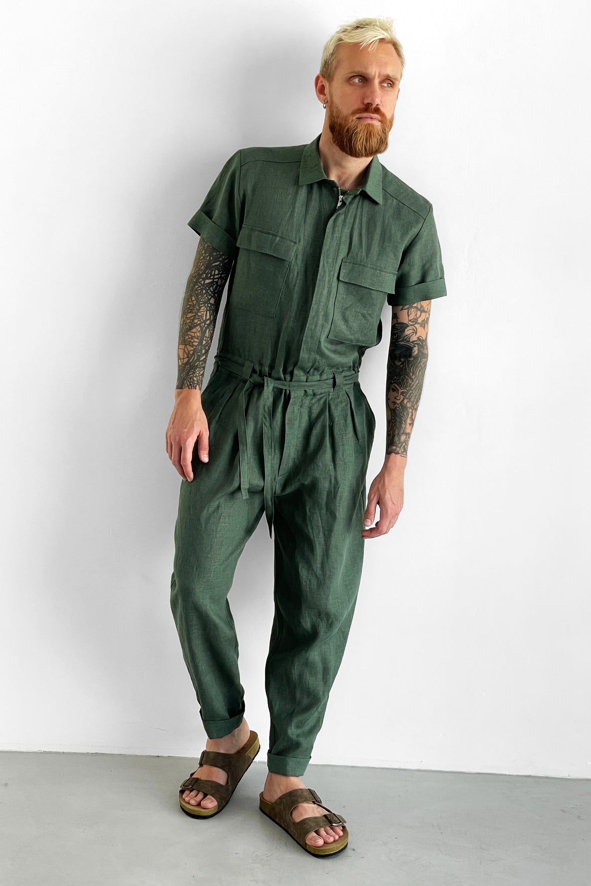 Mens Linen Jumpsuit SANDAL in Green