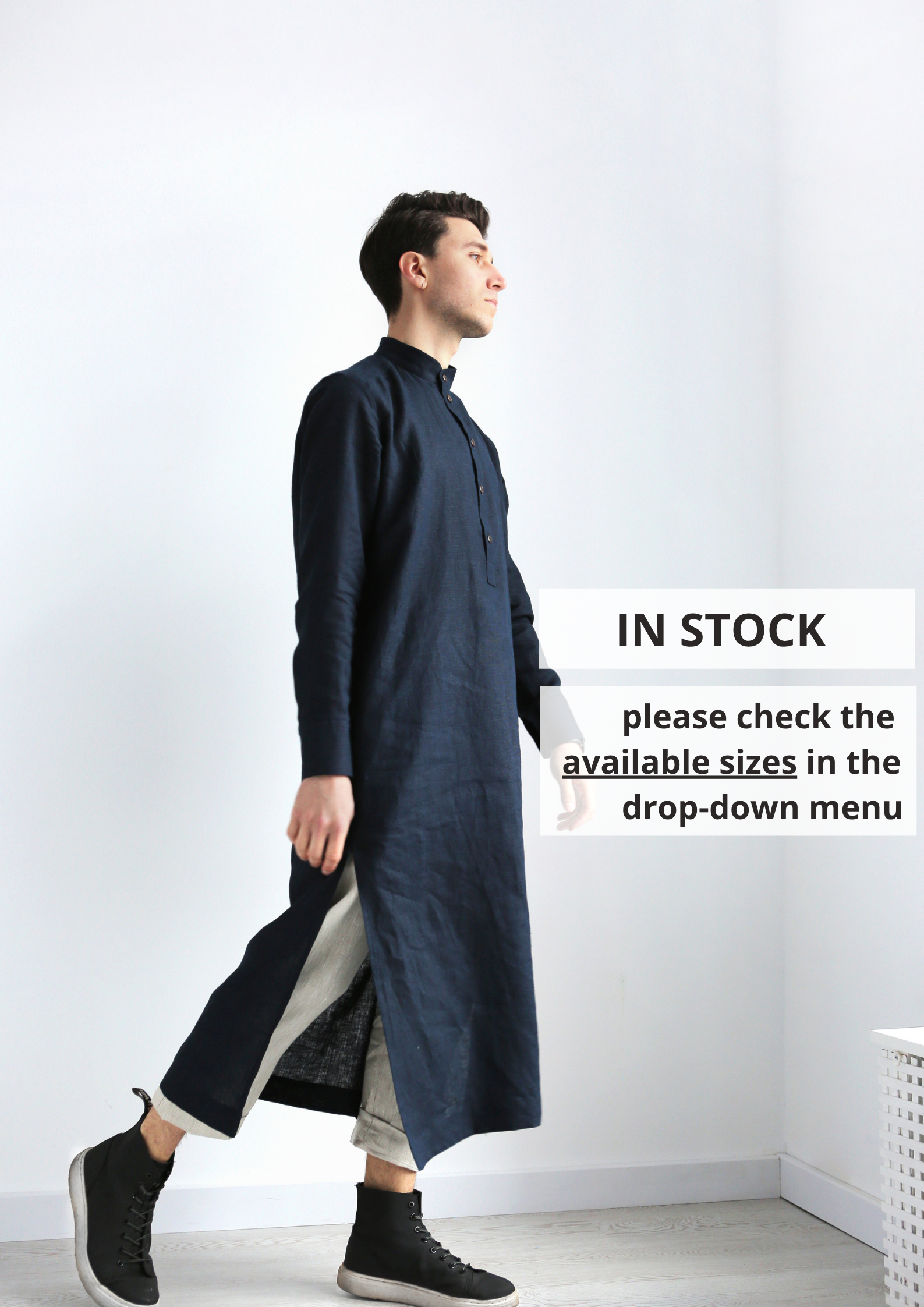 Men’s Long Linen Shirt, Kaftan CYPRESS - IN STOCK