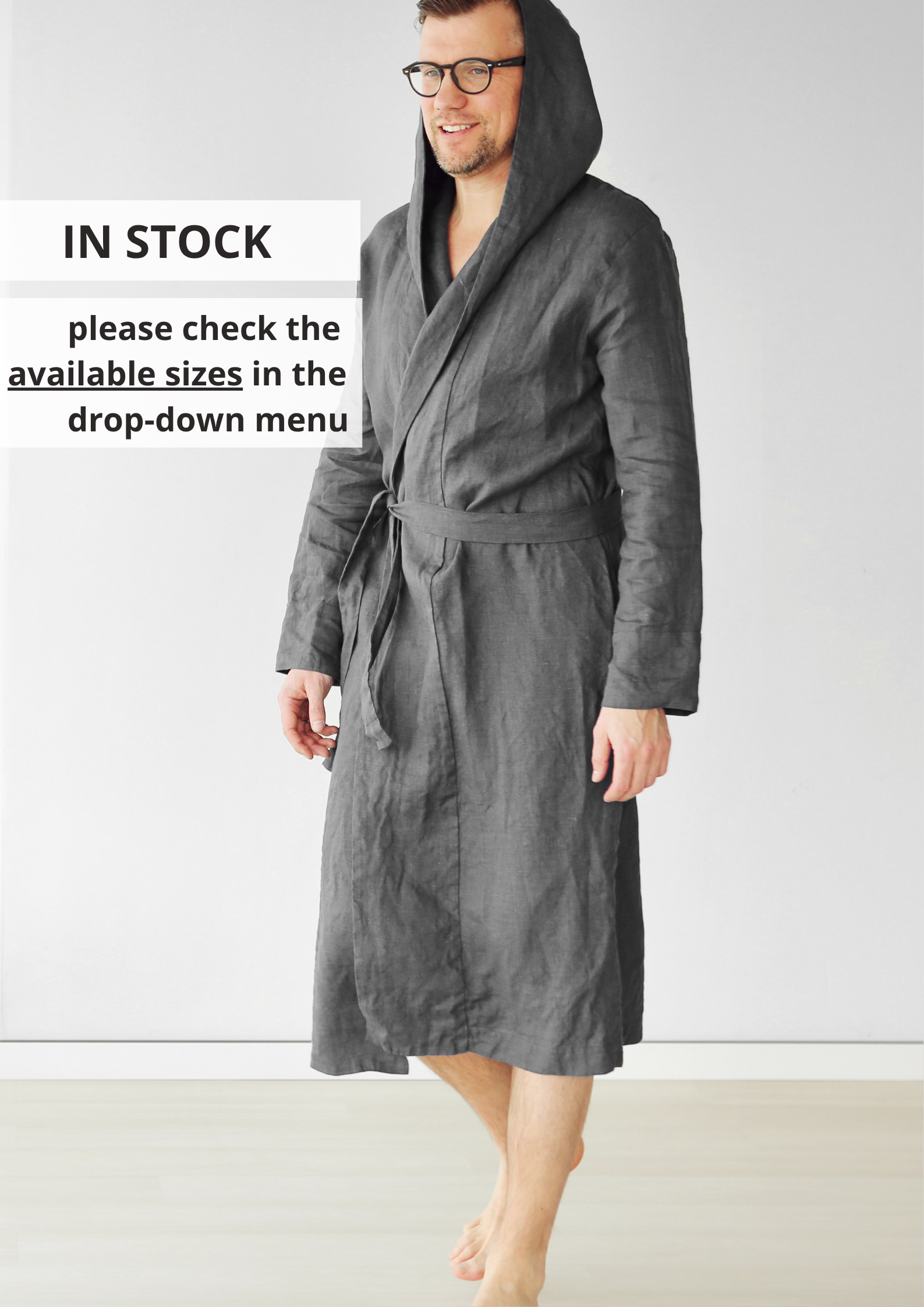 Men’s linen robe with a hood EVERGREEN LONG - IN STOCK