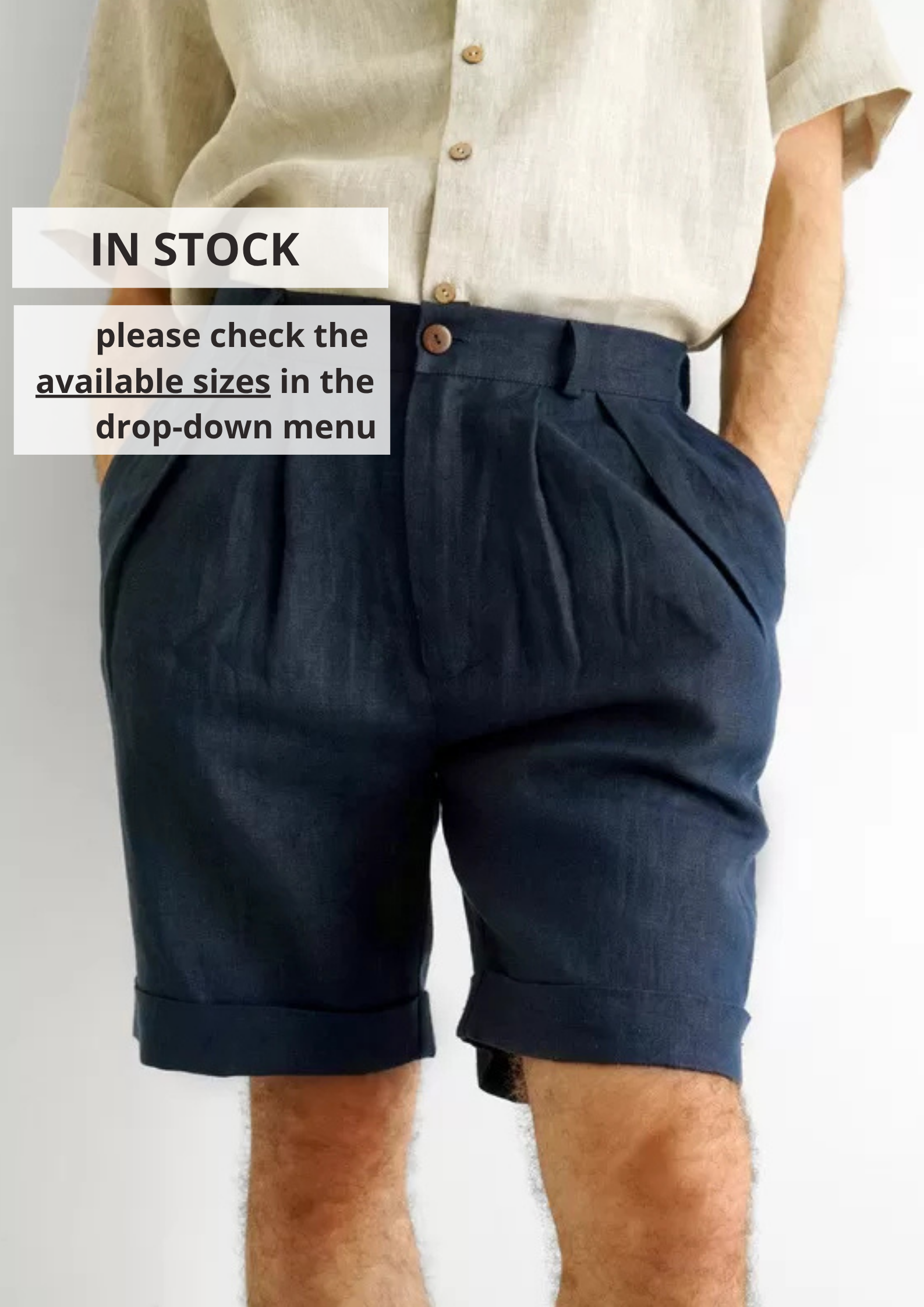 Men’s linen shorts with pleats CEDAR - IN STOCK