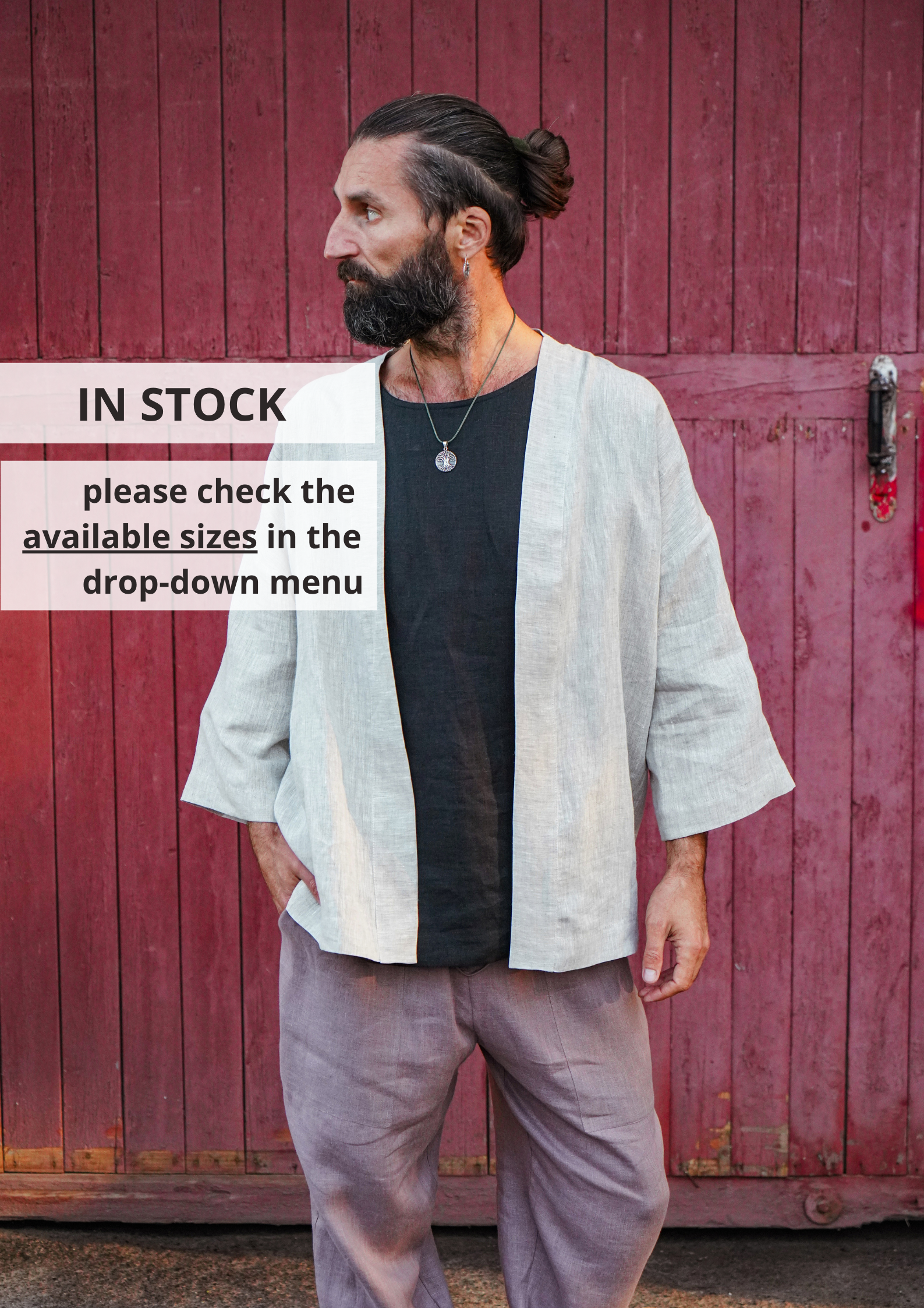 Mens Linen Kimono Jacket TANSY - IN STOCK