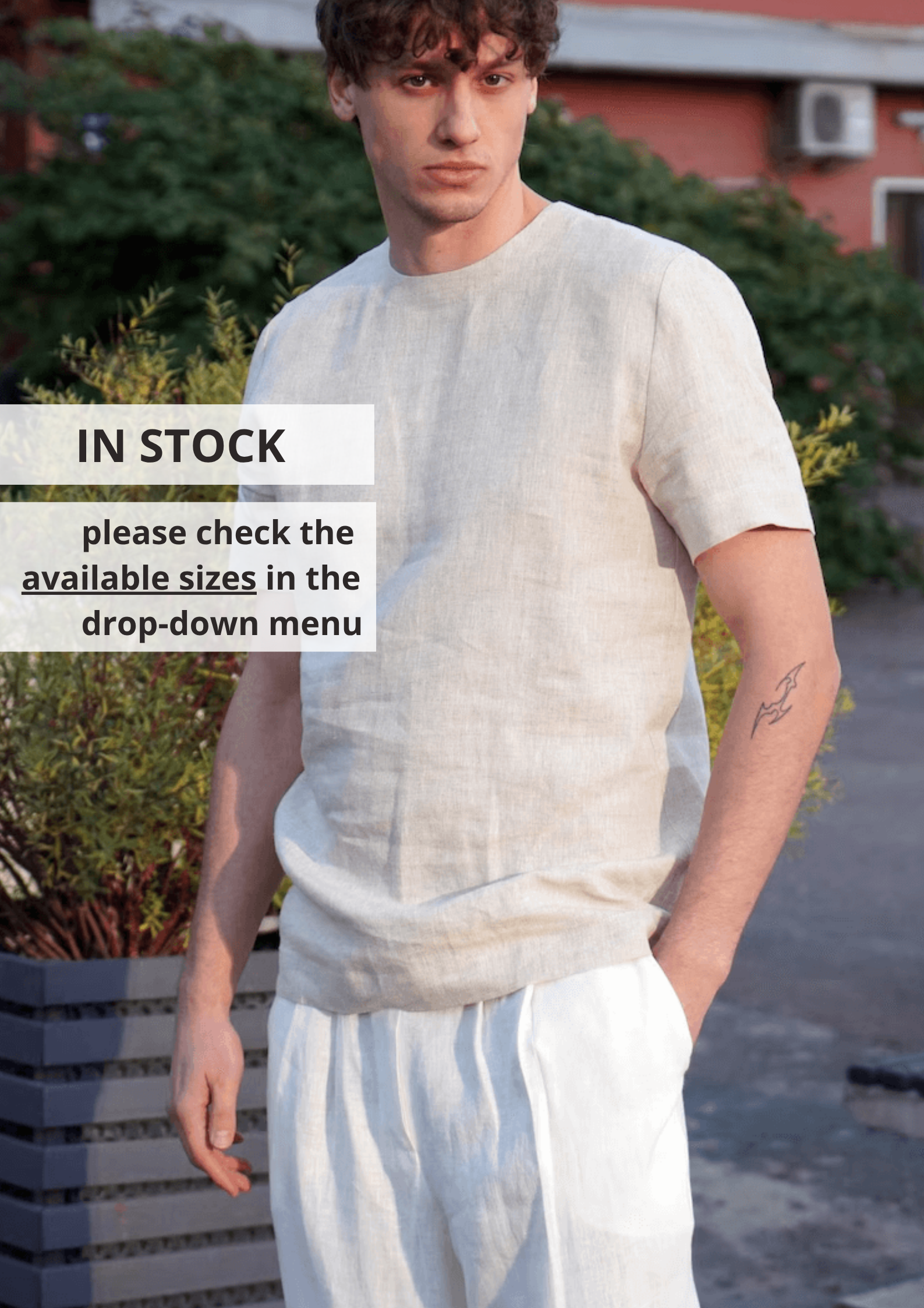 Mens linen t-shirt, Narrow neck IVY - IN STOCK