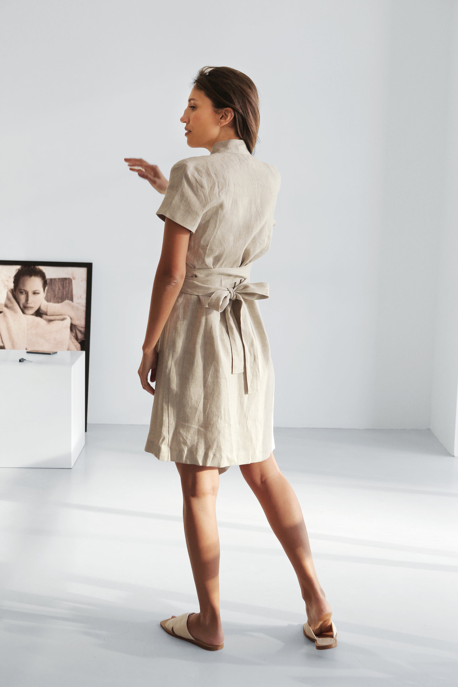 Women's Linen Wrap Dress ALOE in Beige S Women's Linen Wrap Dress ALOE in Beige S