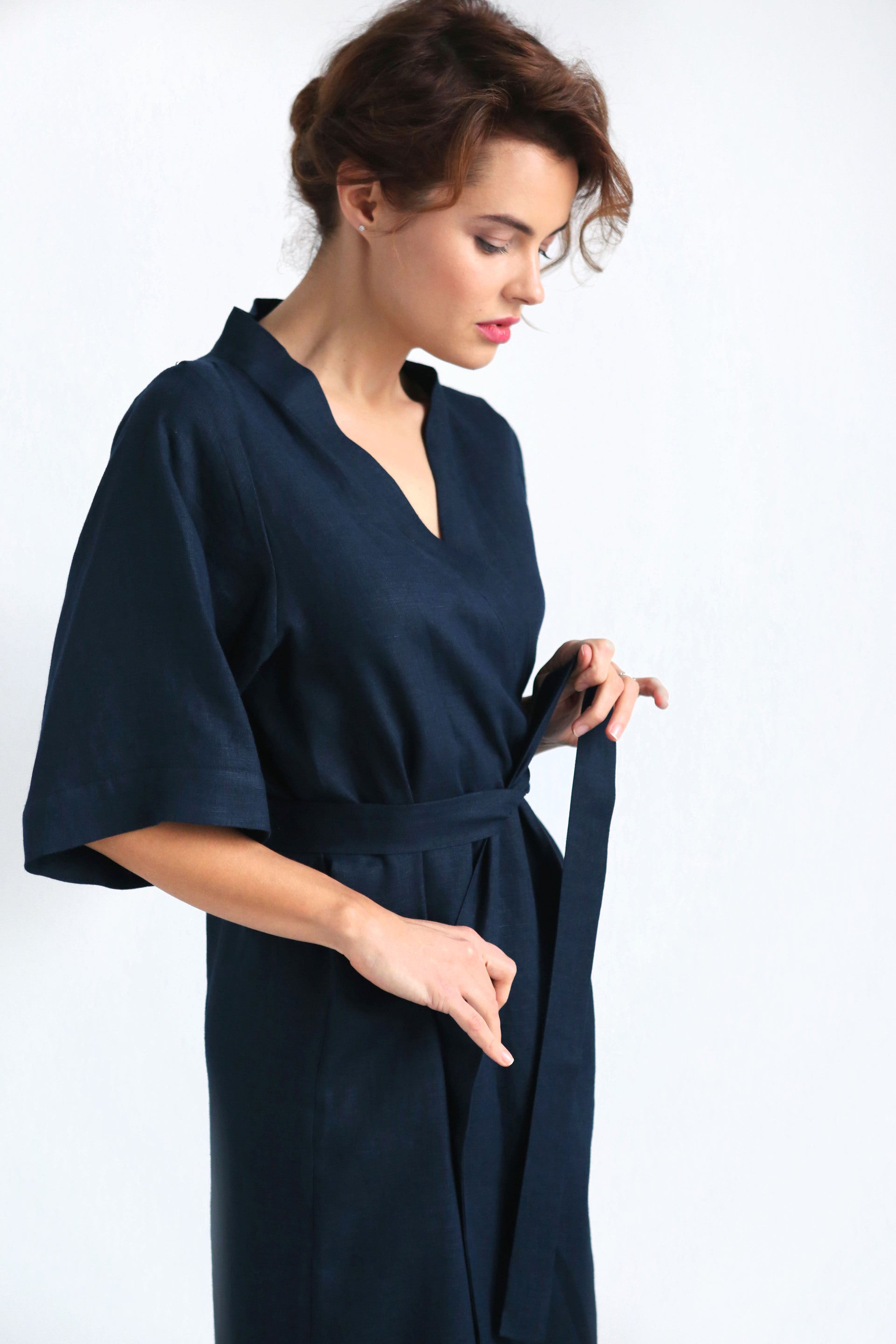 Women’s Long Linen Kimono UME in Dark blue