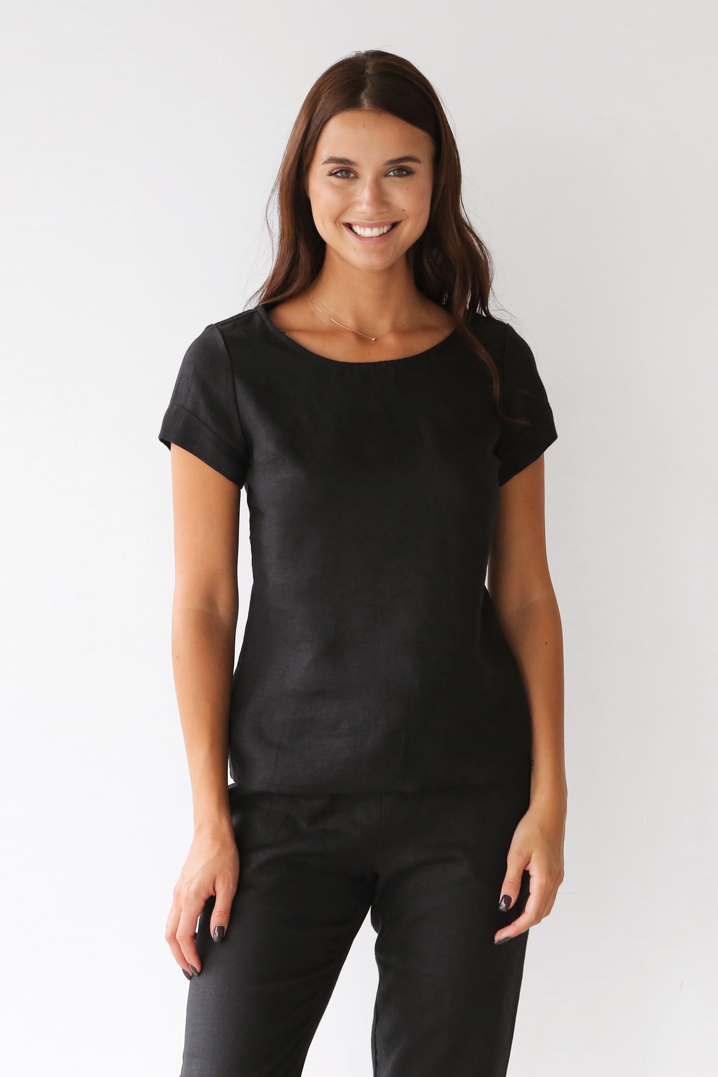 Fitted Linen T-Shirt Black