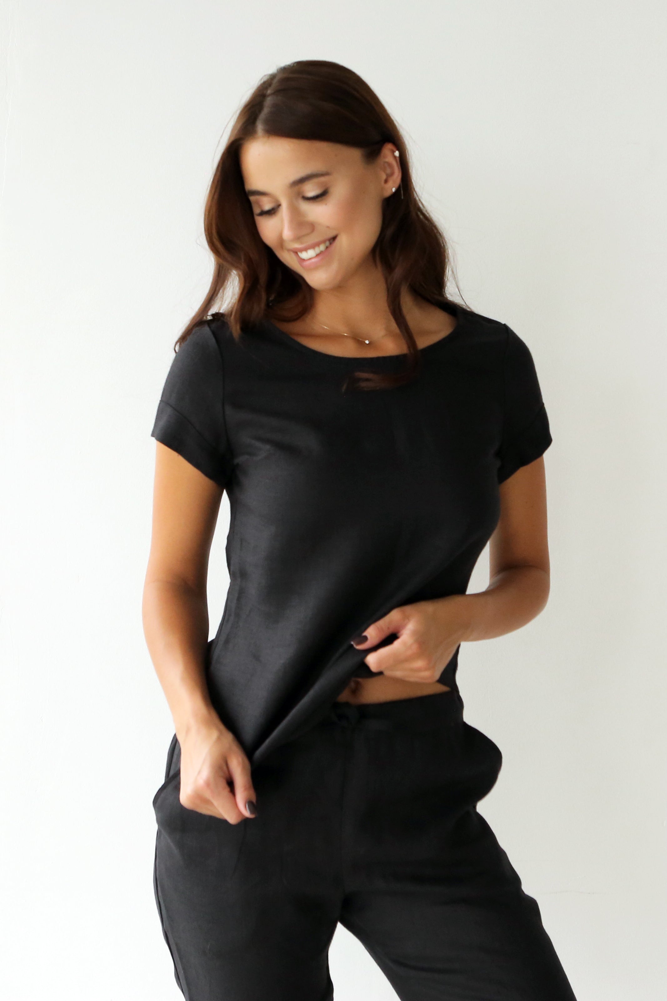 Fitted Linen T-Shirt Black