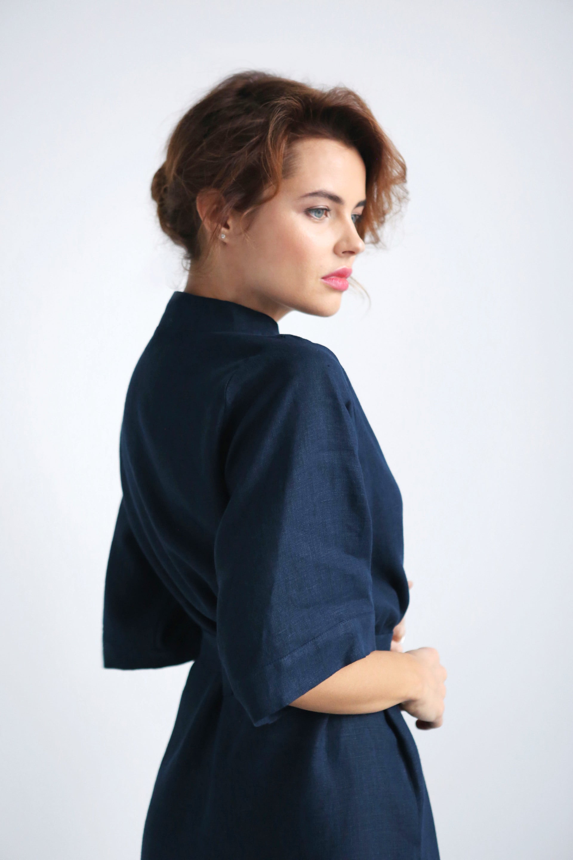 Women’s Long Linen Kimono UME in Dark blue
