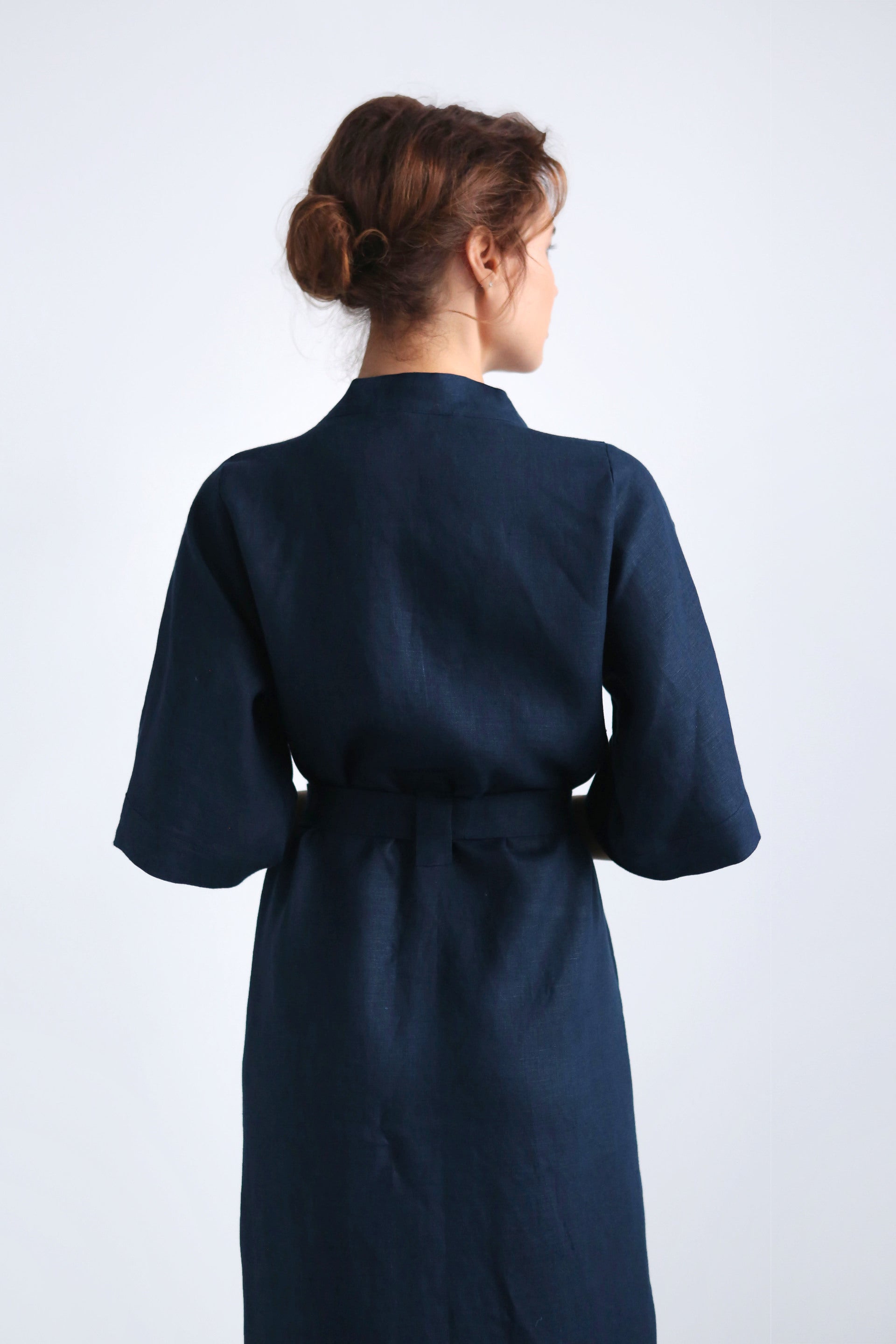 Women’s Long Linen Kimono UME in Dark blue