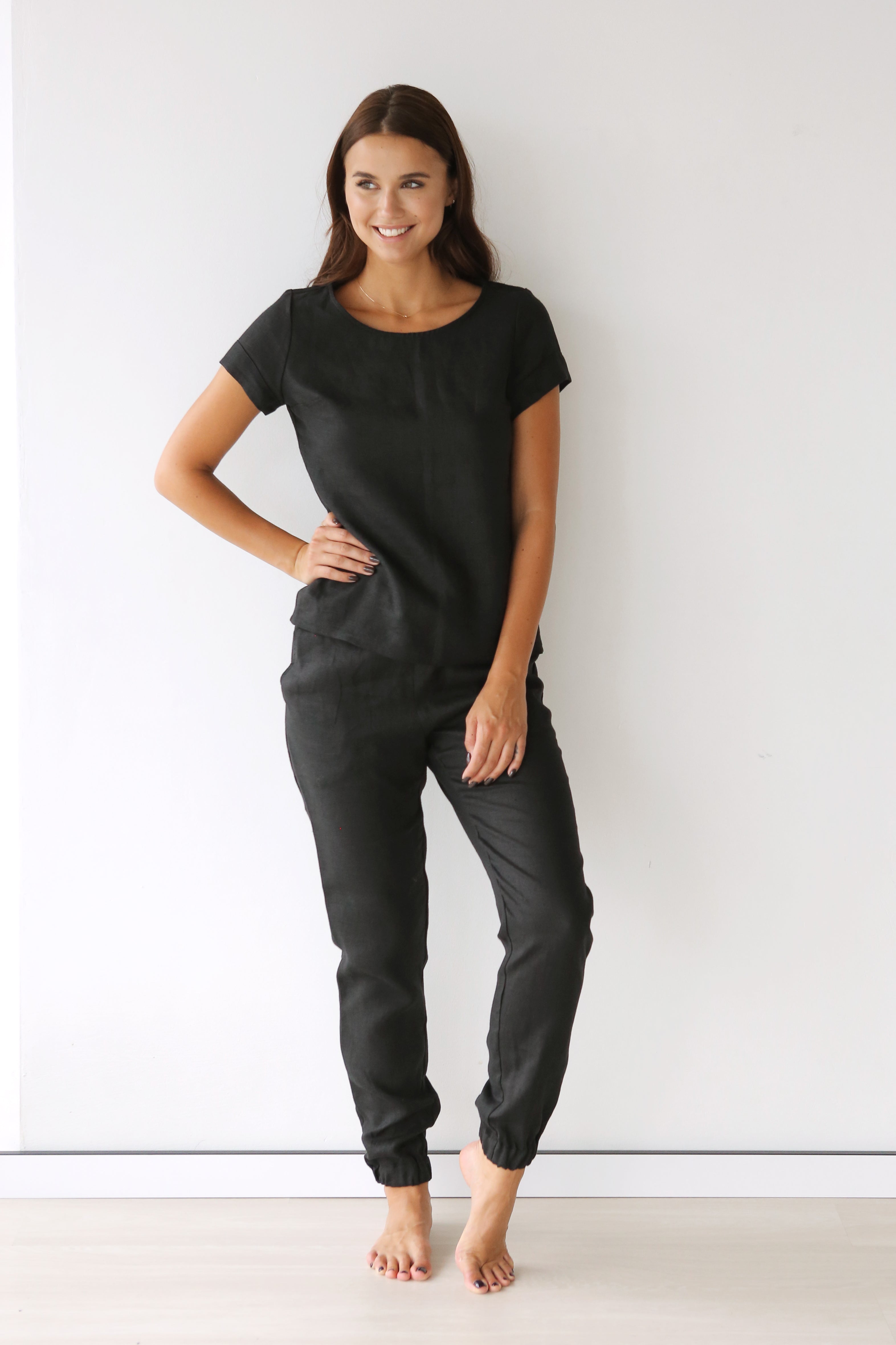 Fitted Linen T-Shirt Black