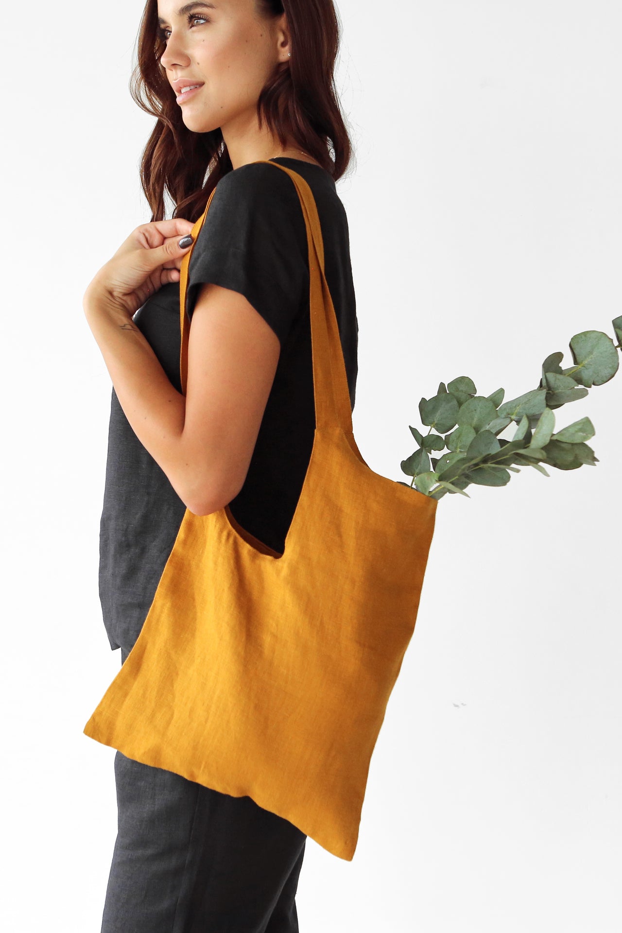 Linen Tote Bag GRANO in Saffron