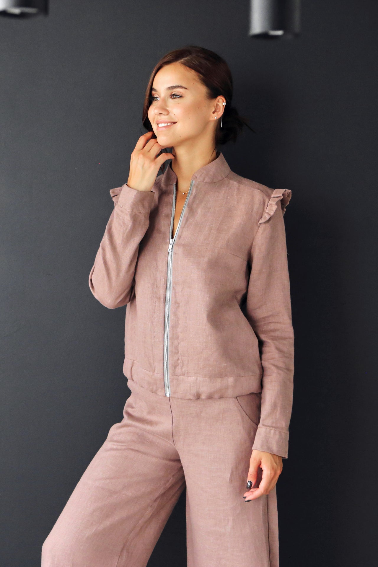 Women’s Linen Bomber ERICA in Latte