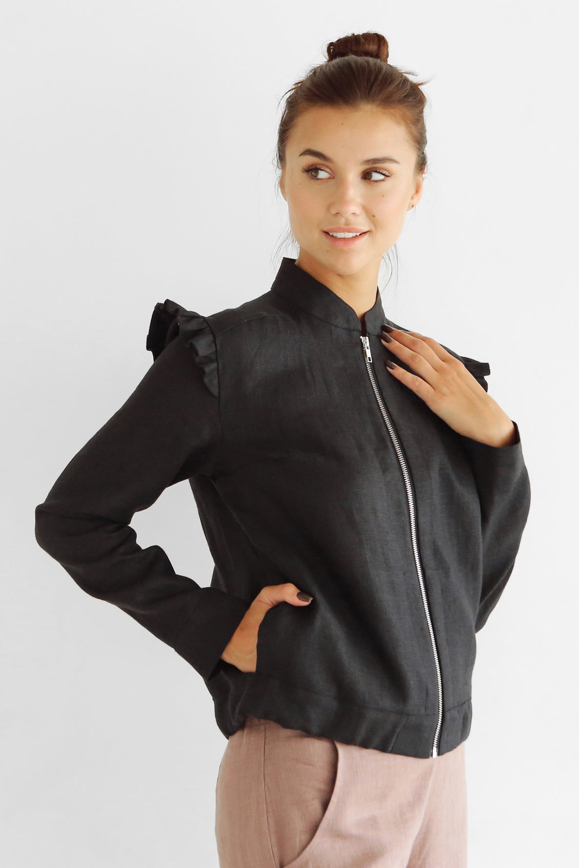 Women’s Linen Bomber ERICA in Black