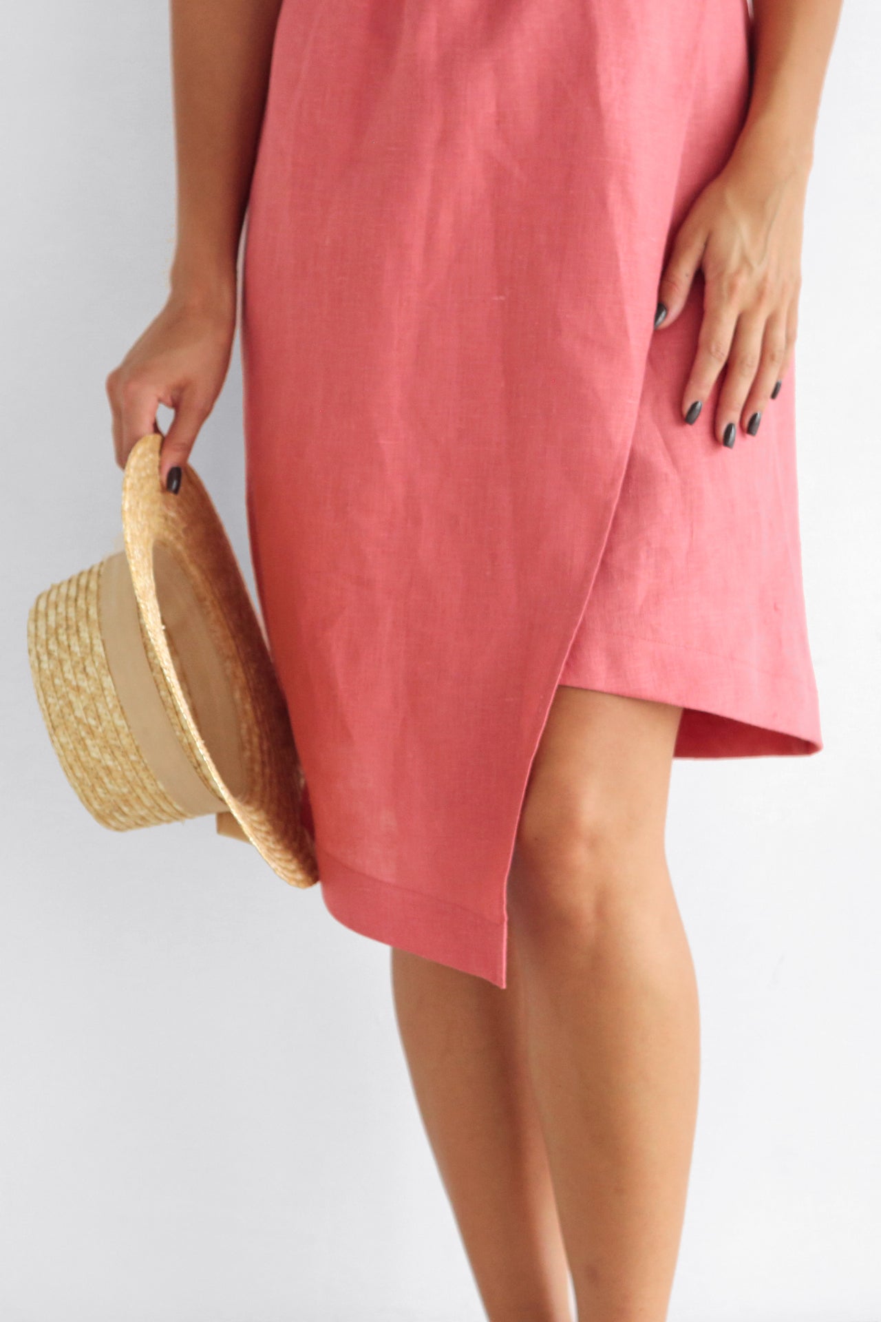 Women's Linen Wrap Dress ALOE in Peach