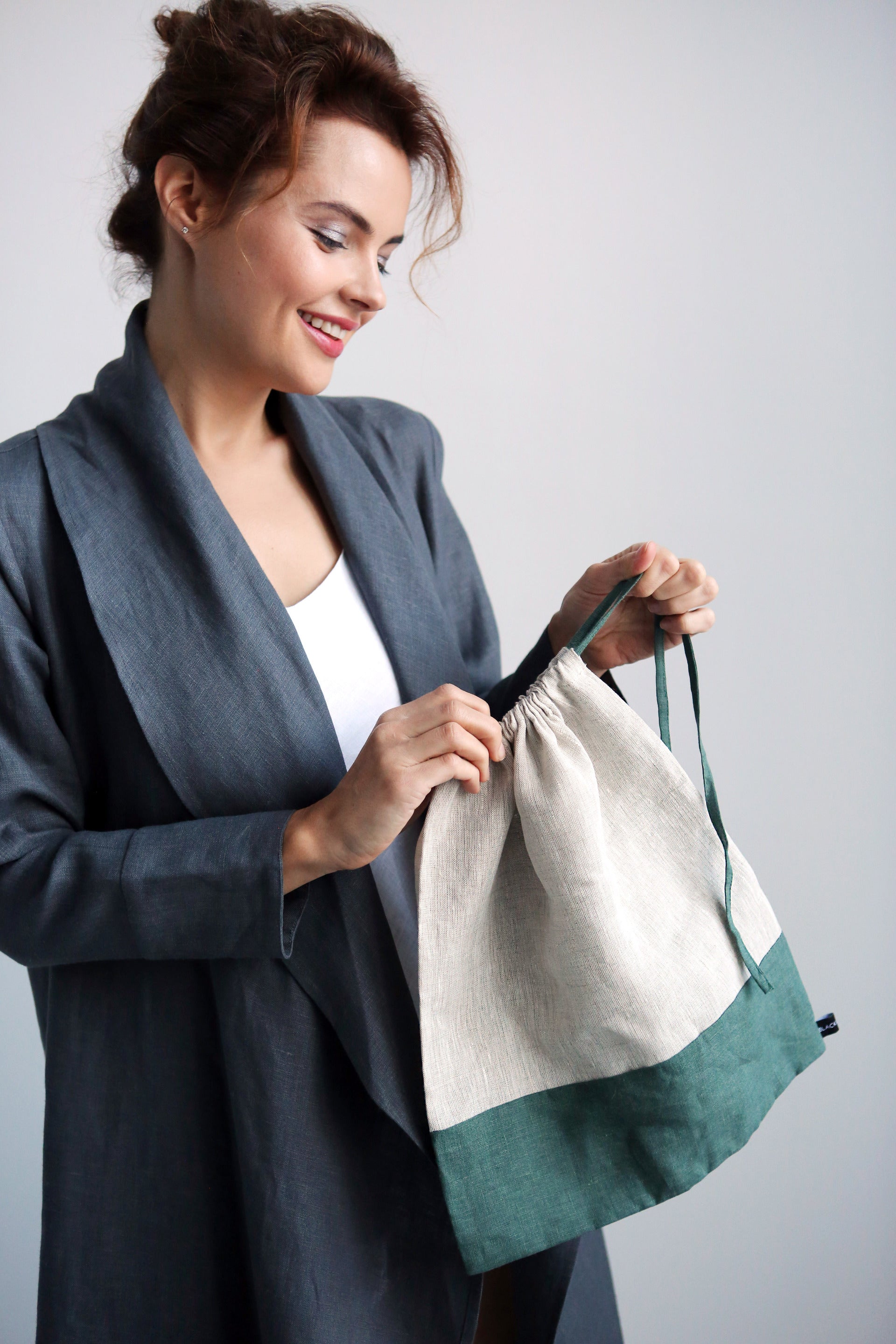 Linen Bag CARYA in Beige & Green