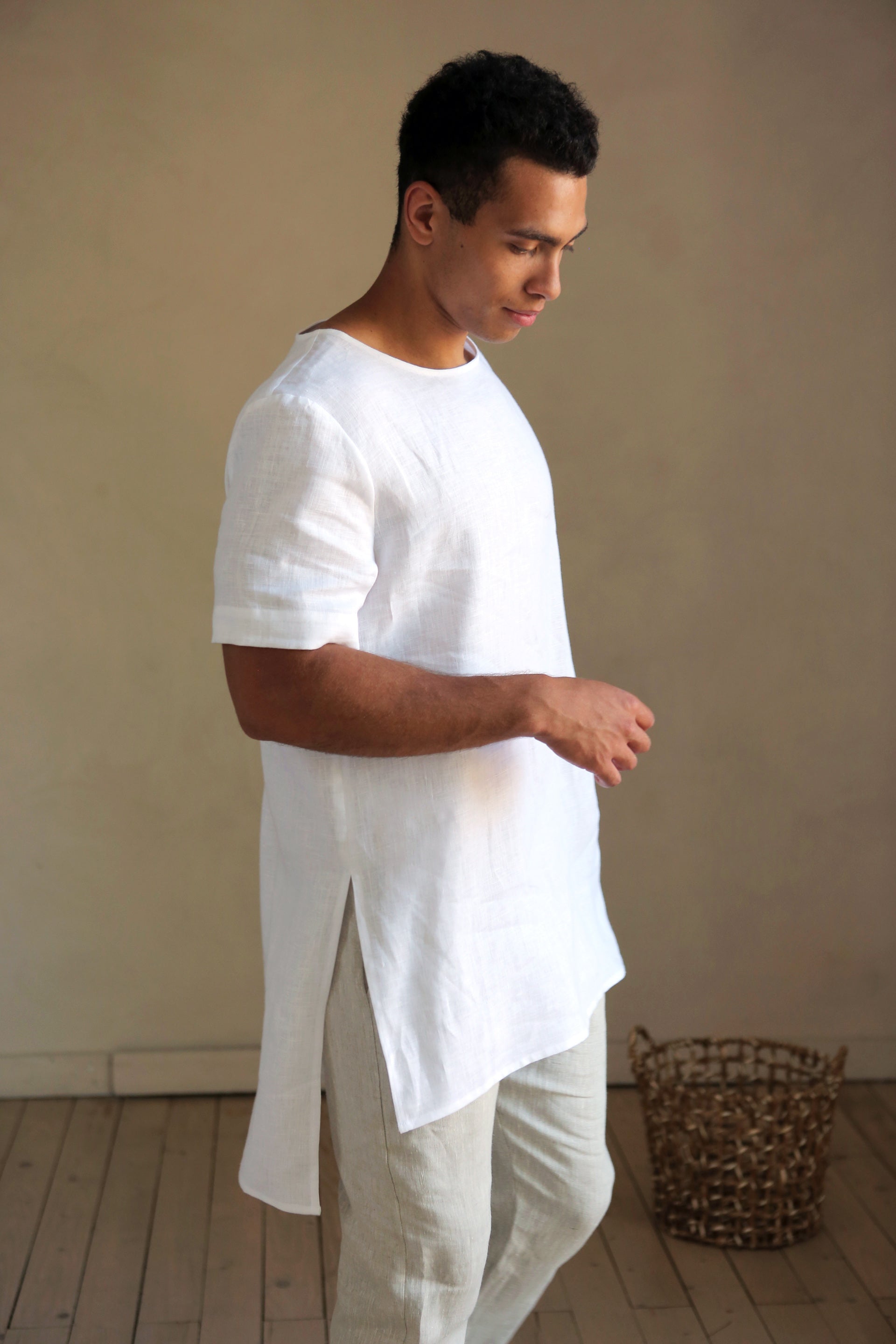 Men’s Long Linen T-Shirt LINDEN in White