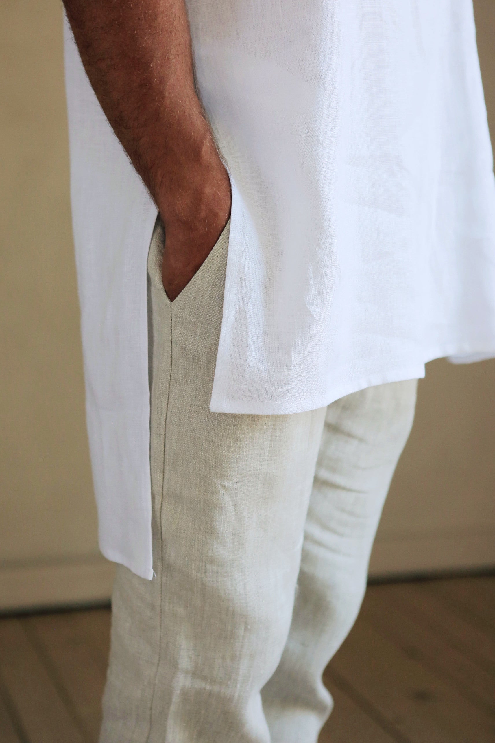 Men’s Long Linen T-Shirt LINDEN in White