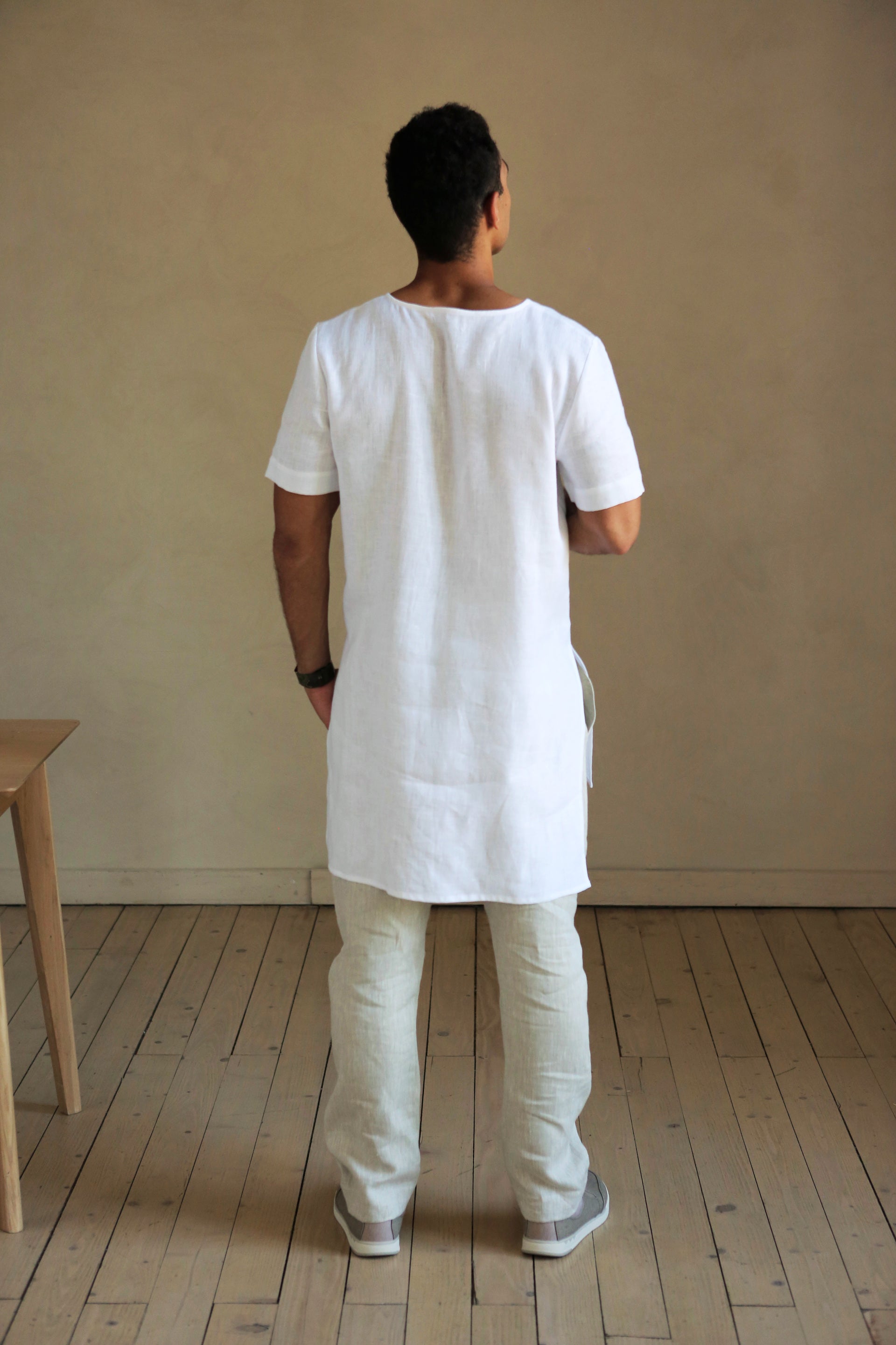 Men’s Long Linen T-Shirt LINDEN in White