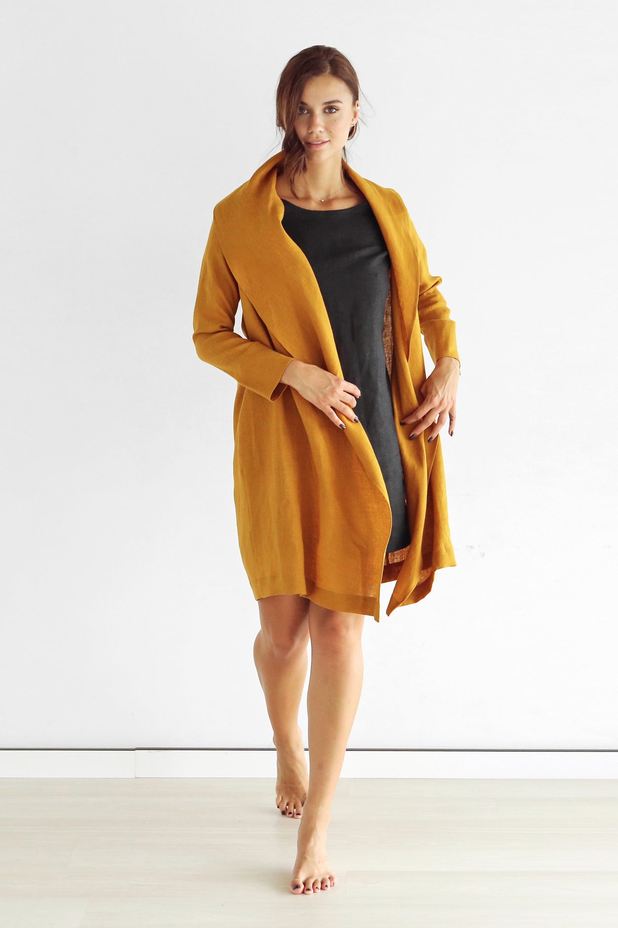 Women's Linen Cardigan DALEA in Saffron