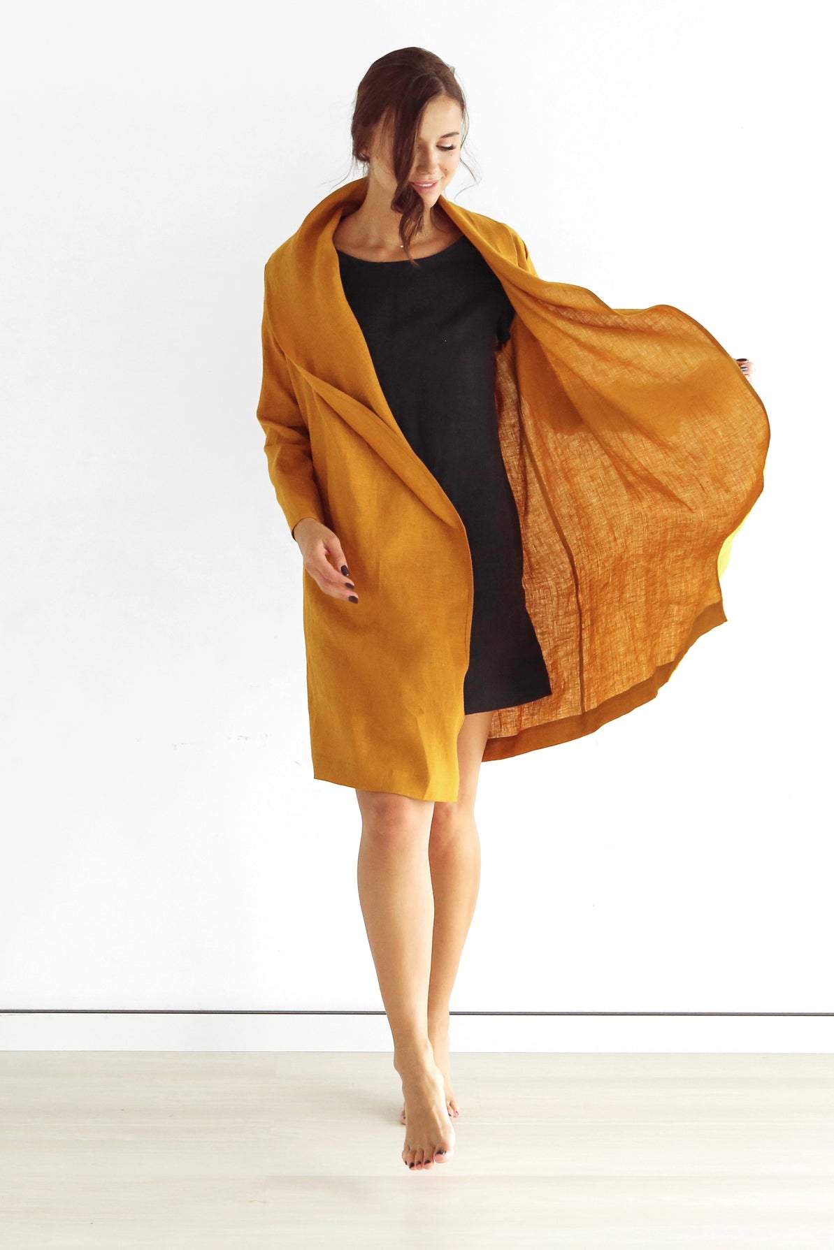 Women's Linen Cardigan DALEA in Saffron