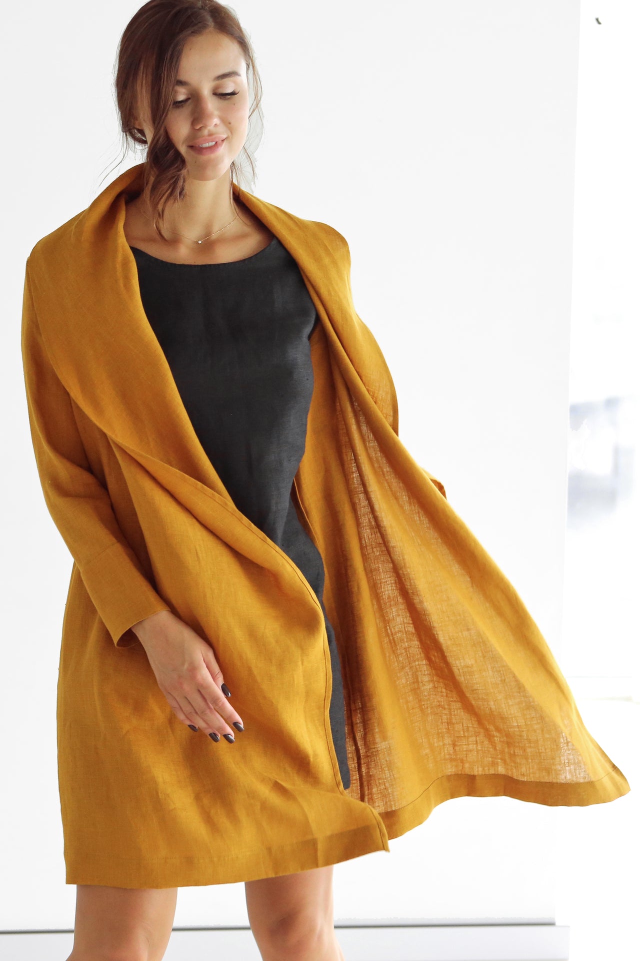 Women's Linen Cardigan DALEA in Saffron