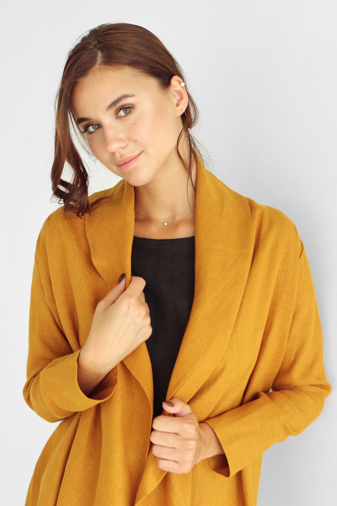 Women's Linen Cardigan DALEA in Saffron