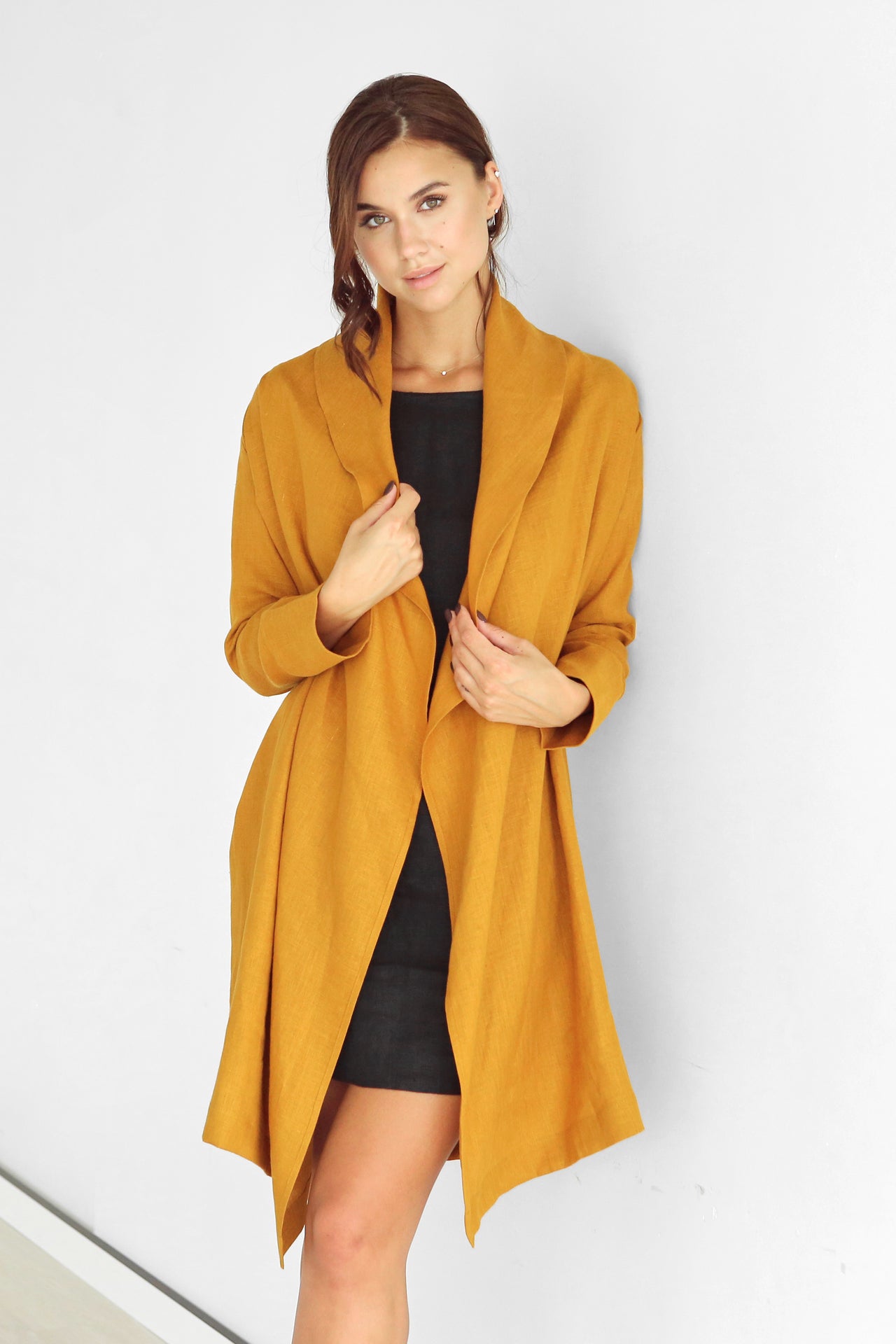 Women's Linen Cardigan DALEA in Saffron