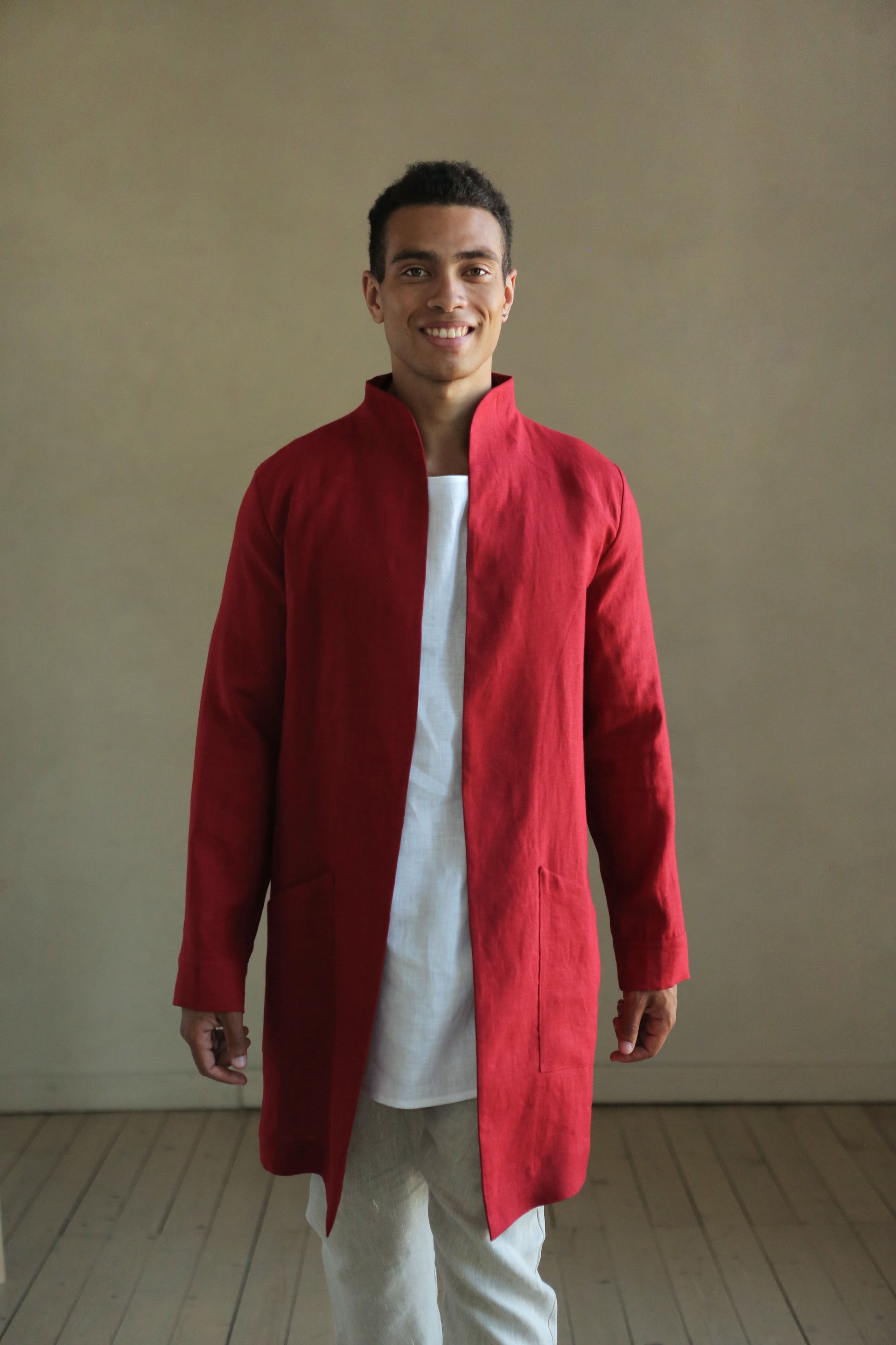 Men’s Linen Trench ALMOND in Red