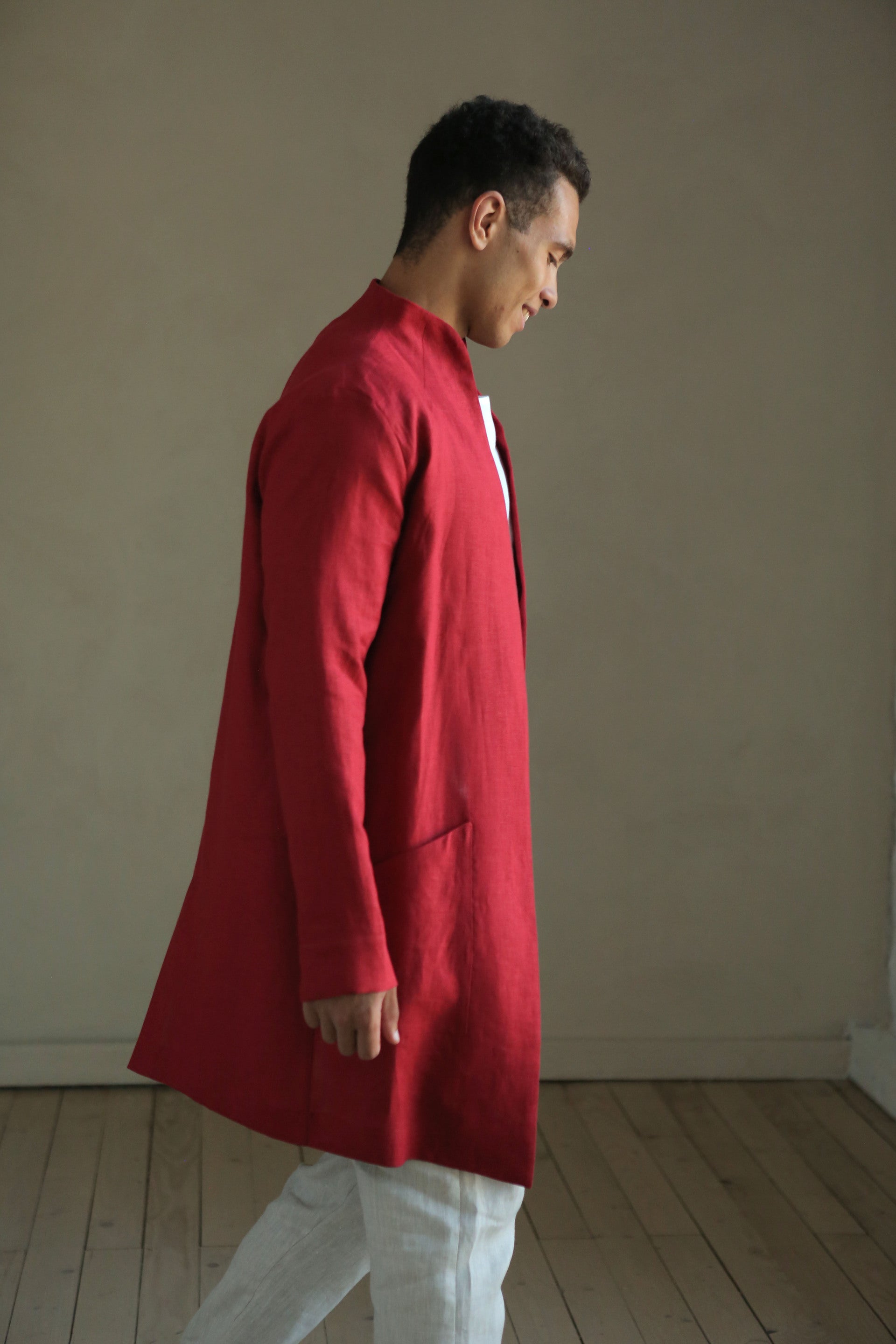 Men’s Linen Trench ALMOND in Red