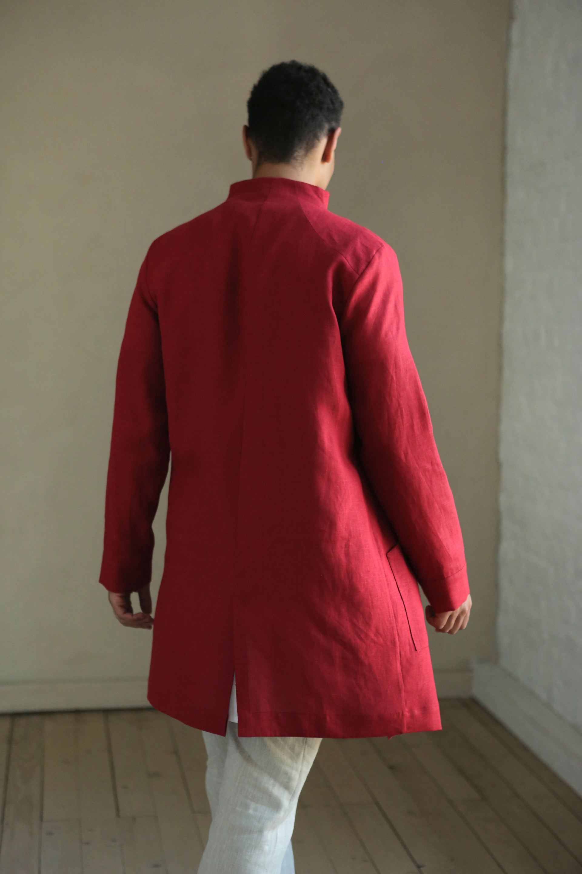 Men’s Linen Trench ALMOND in Red