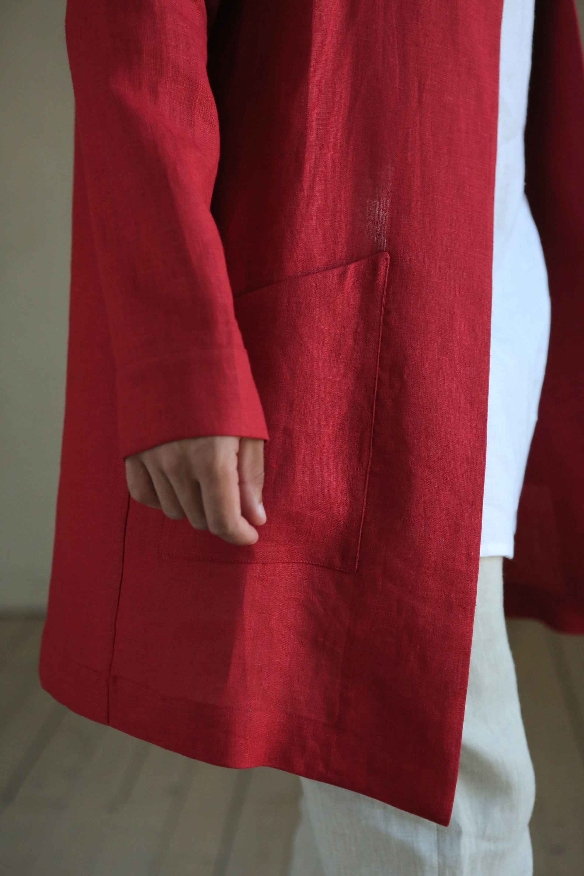 Men’s Linen Trench ALMOND in Red