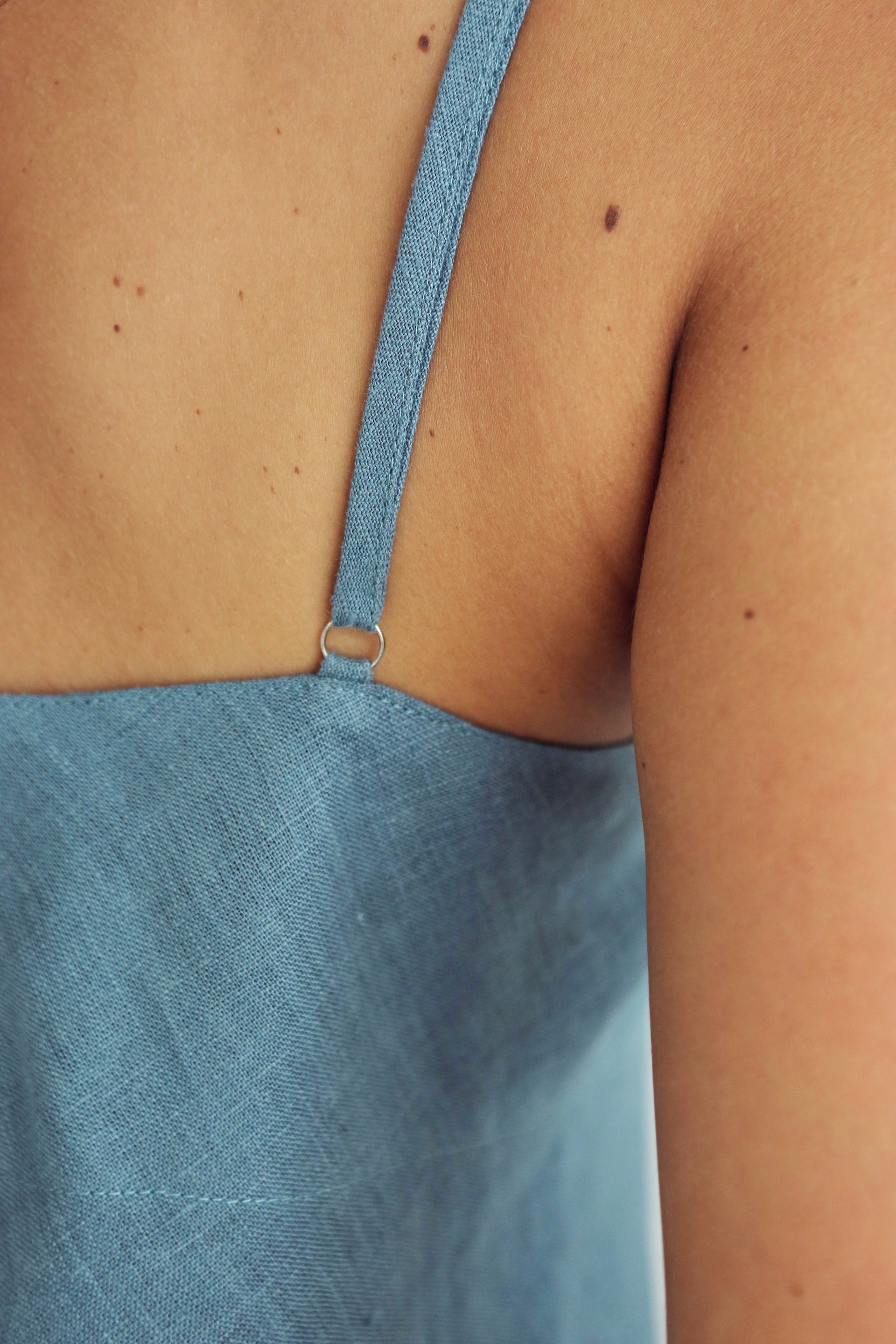 Women's Ruffled Linen Dress BAYA in Blue grey