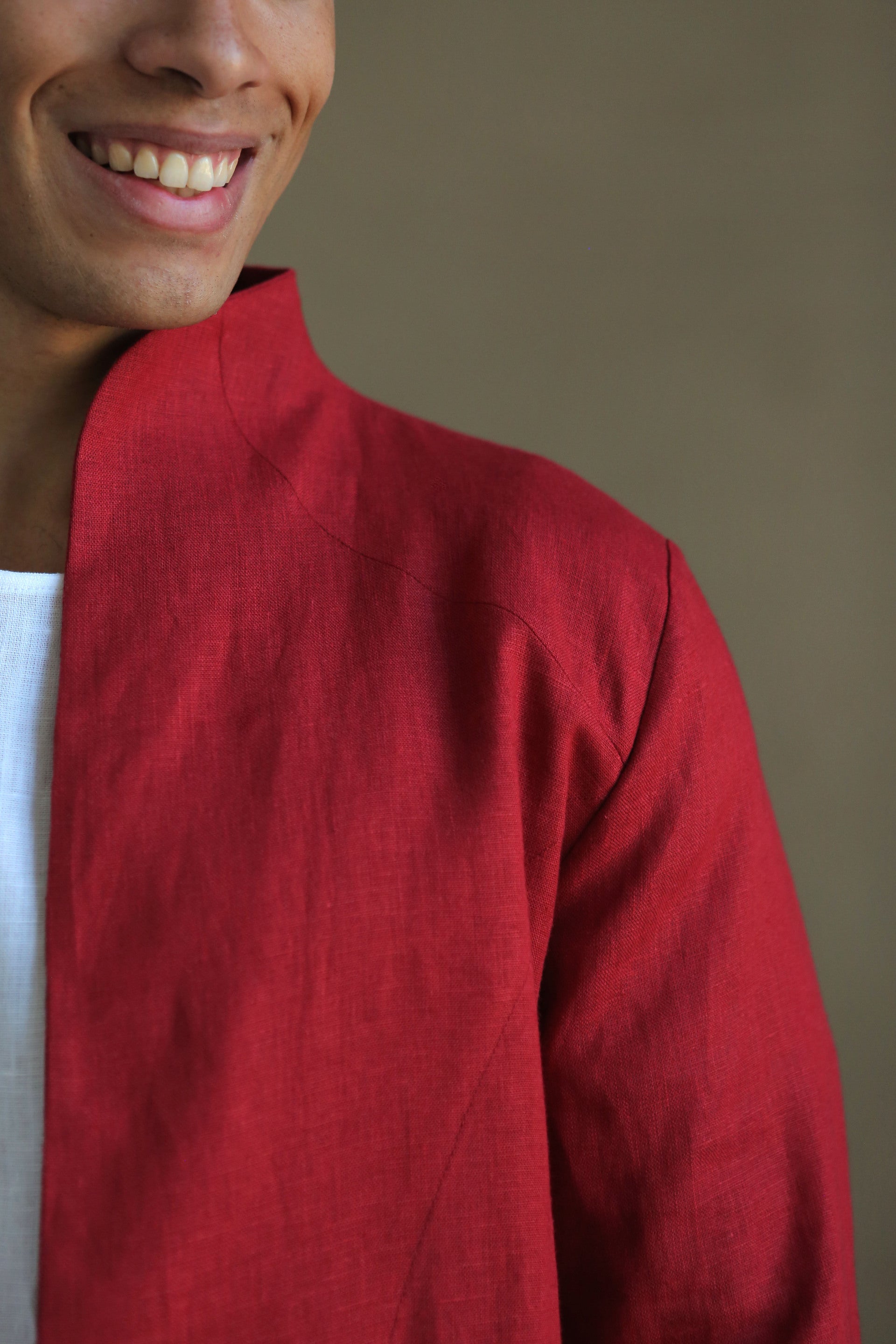 Men’s Linen Trench ALMOND in Red