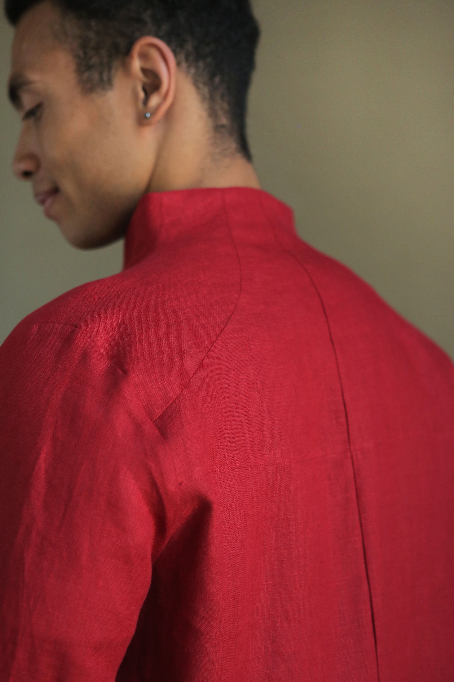 Men’s Linen Trench ALMOND in Red