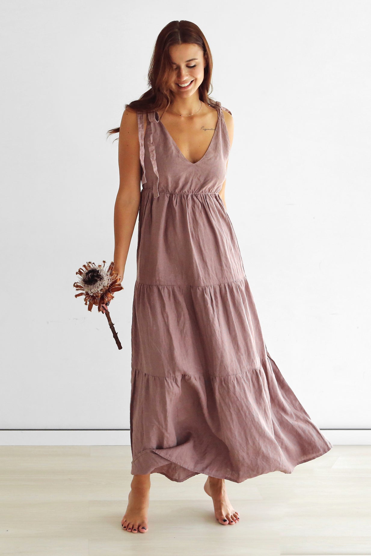 Women's Linen Sundress MELIA in Latte