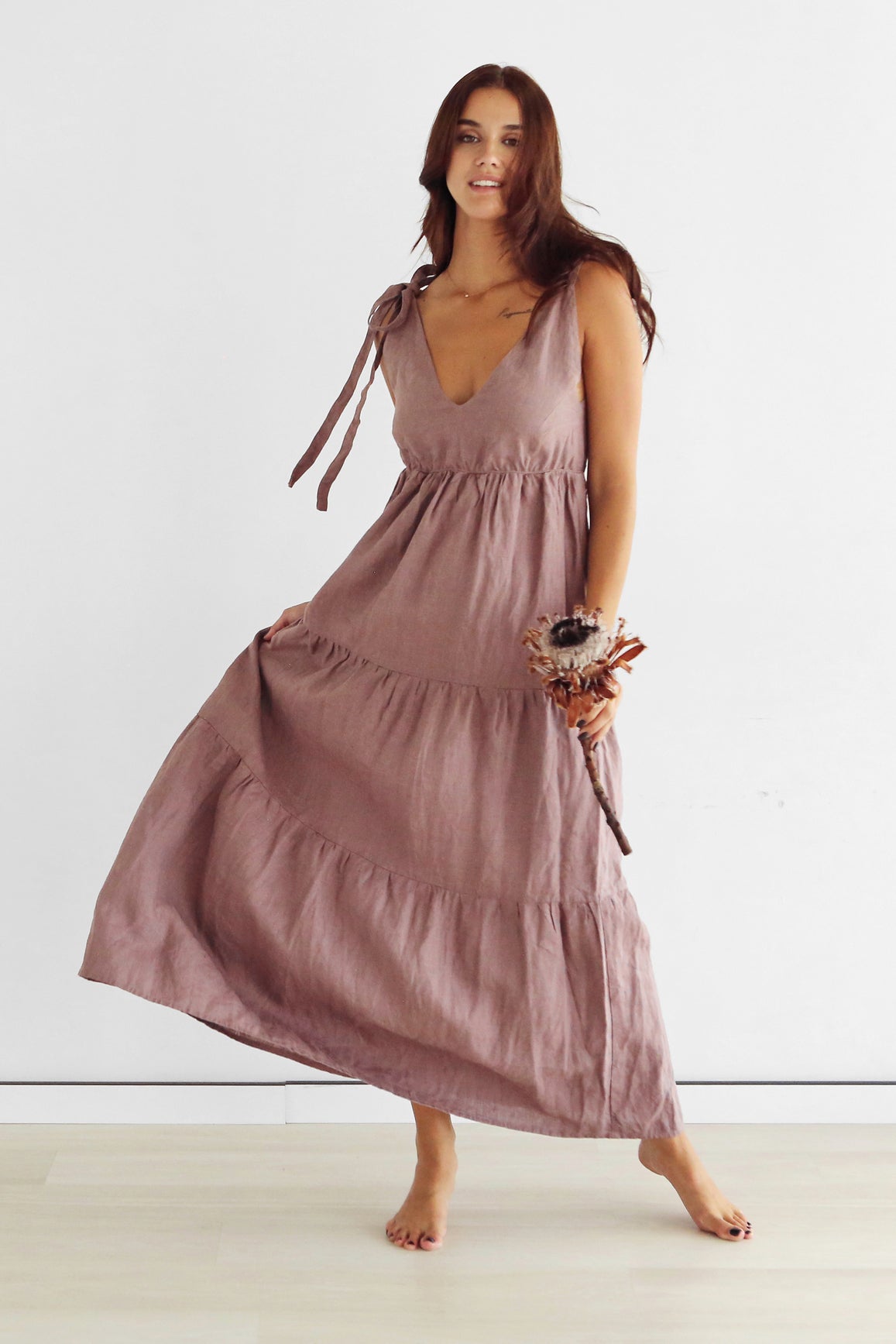 Women's Linen Sundress MELIA in Latte