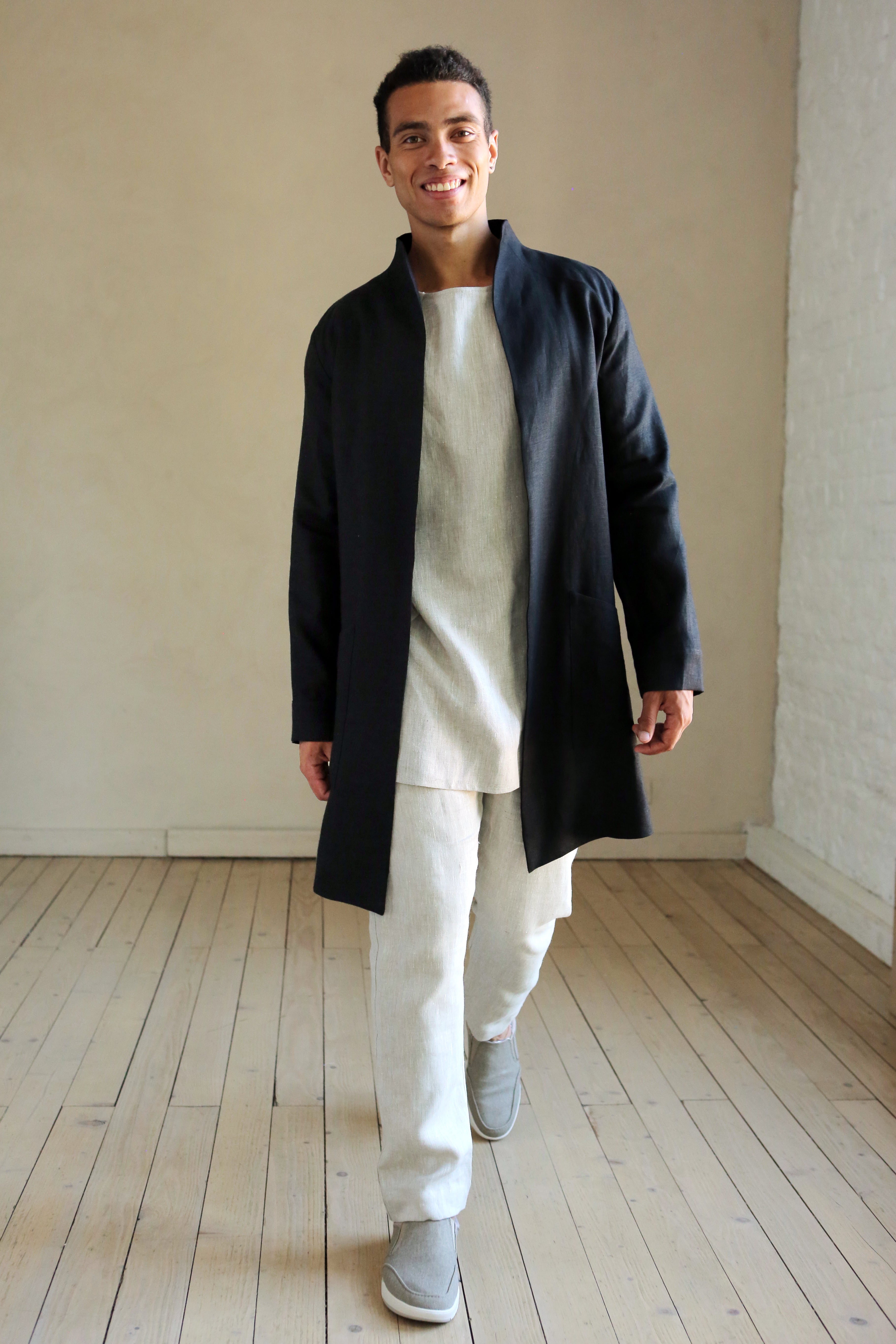 Men’s Linen Trench ALMOND in Black